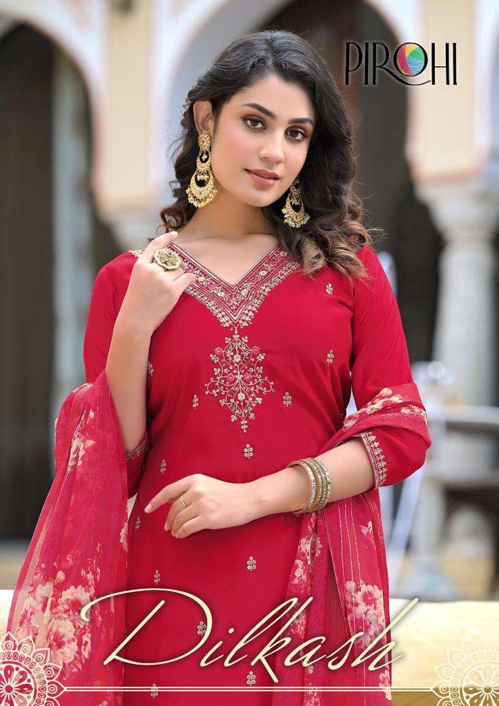 pirohi present dilkash vol 1 fancy kurti with pant and organza digital print dupatta catalog