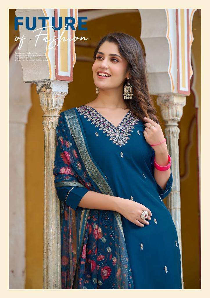 pirohi present dilkash vol 1 fancy kurti with pant and organza digital print dupatta catalog