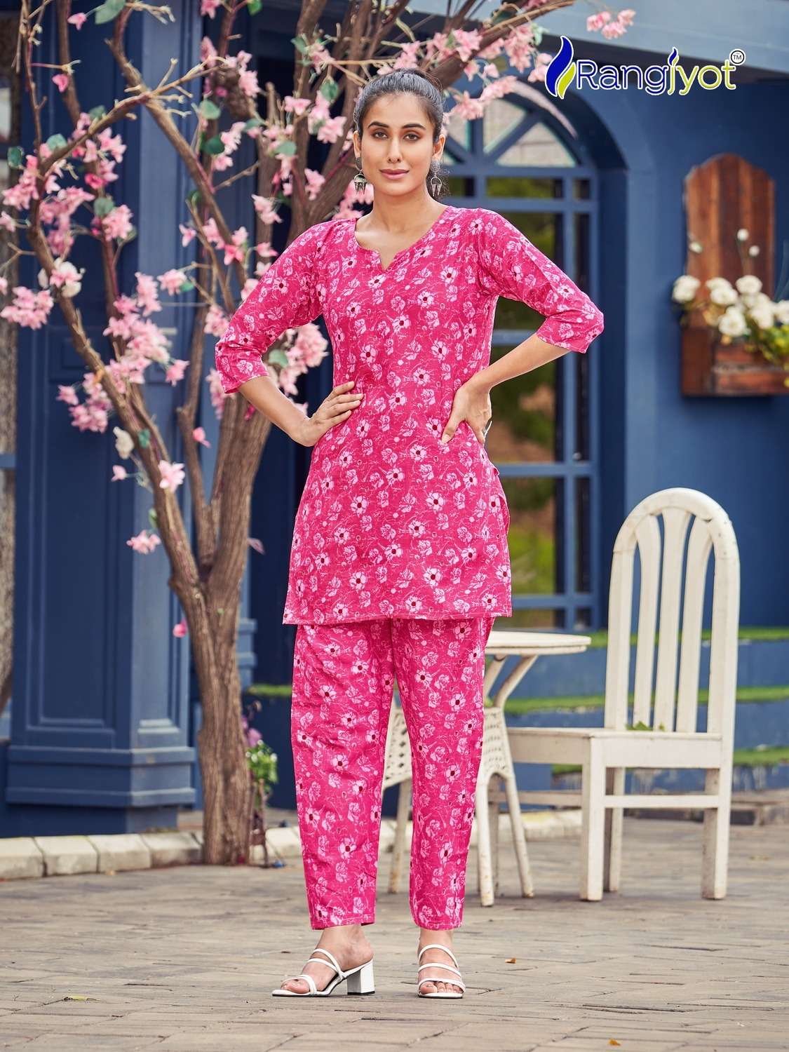 rangjyot present cotton naya fancy cord set adorable short top with pant