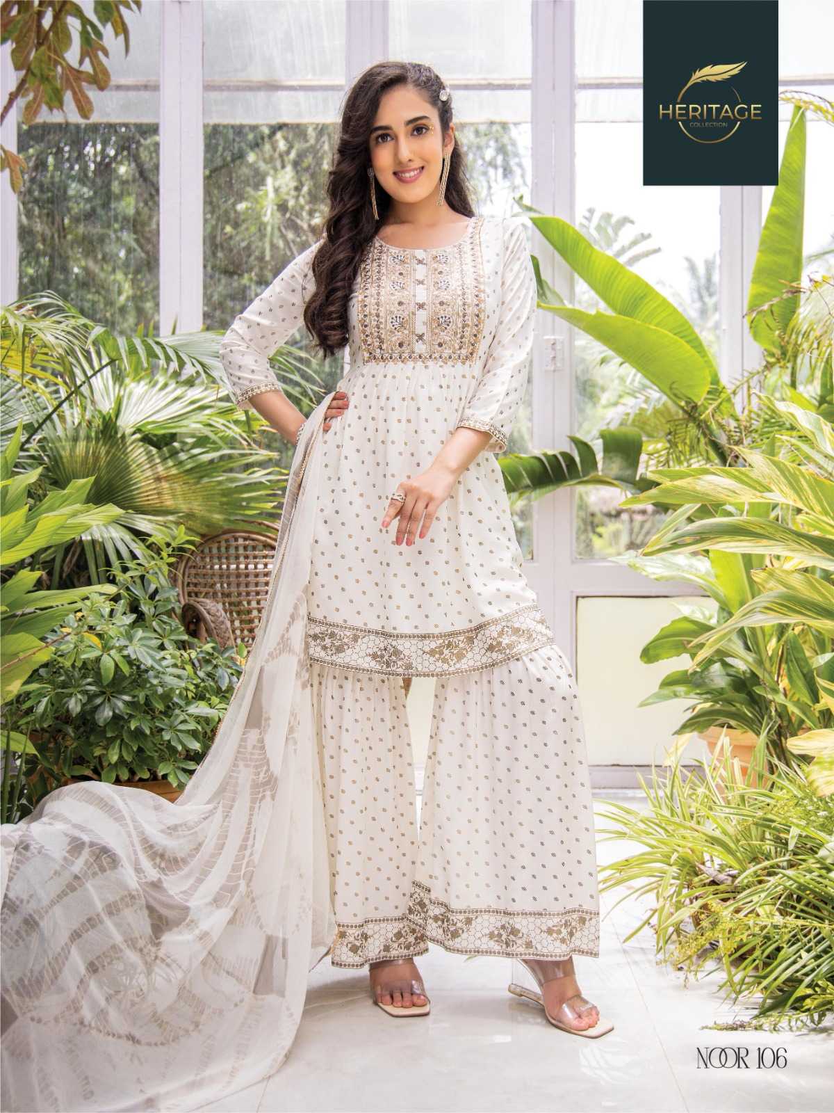 heritage creation noor diwali special designer kurti sharara dupatta readymade collection