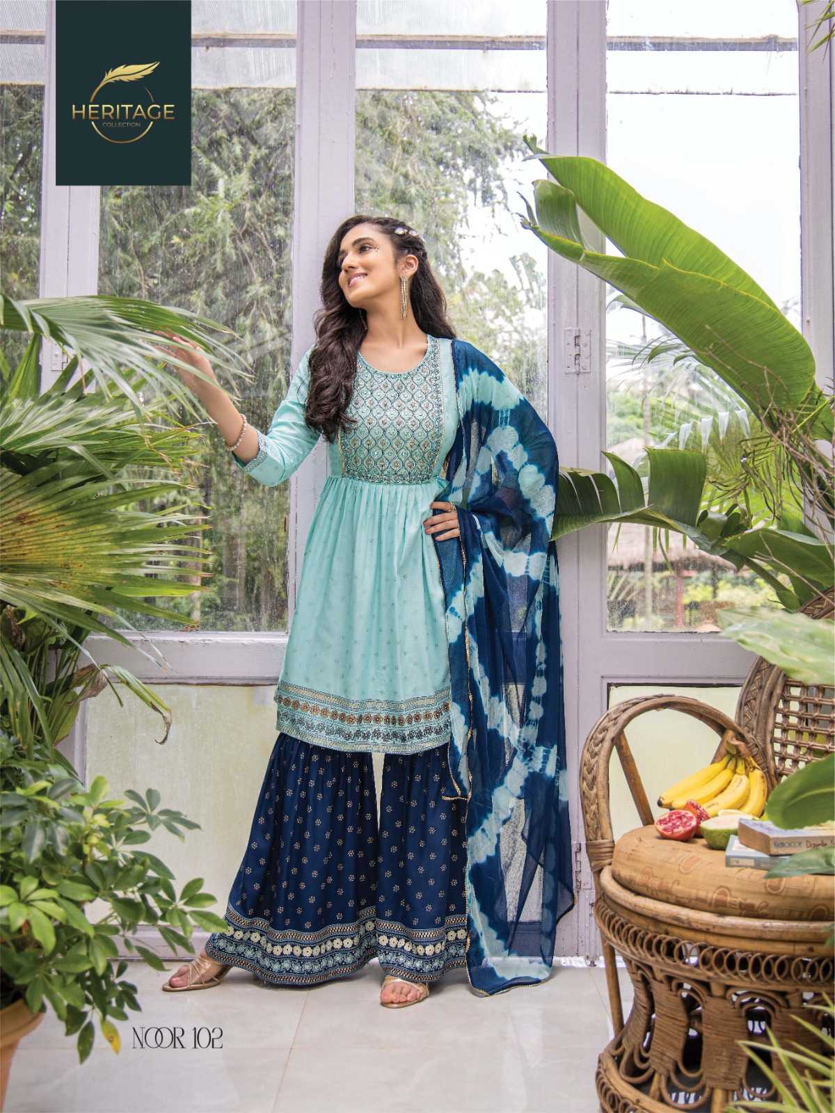 heritage creation noor diwali special designer kurti sharara dupatta readymade collection