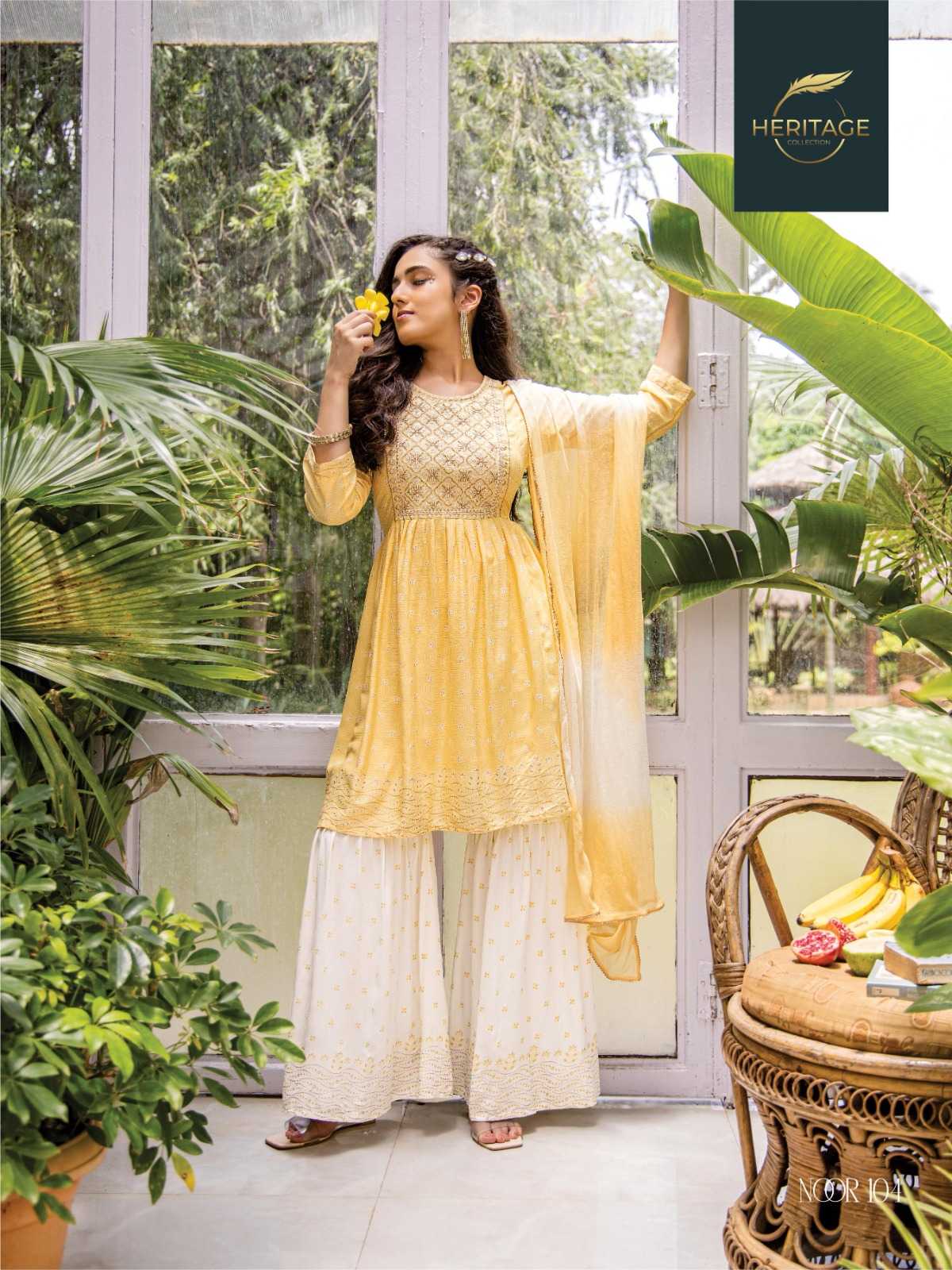 heritage creation noor diwali special designer kurti sharara dupatta readymade collection