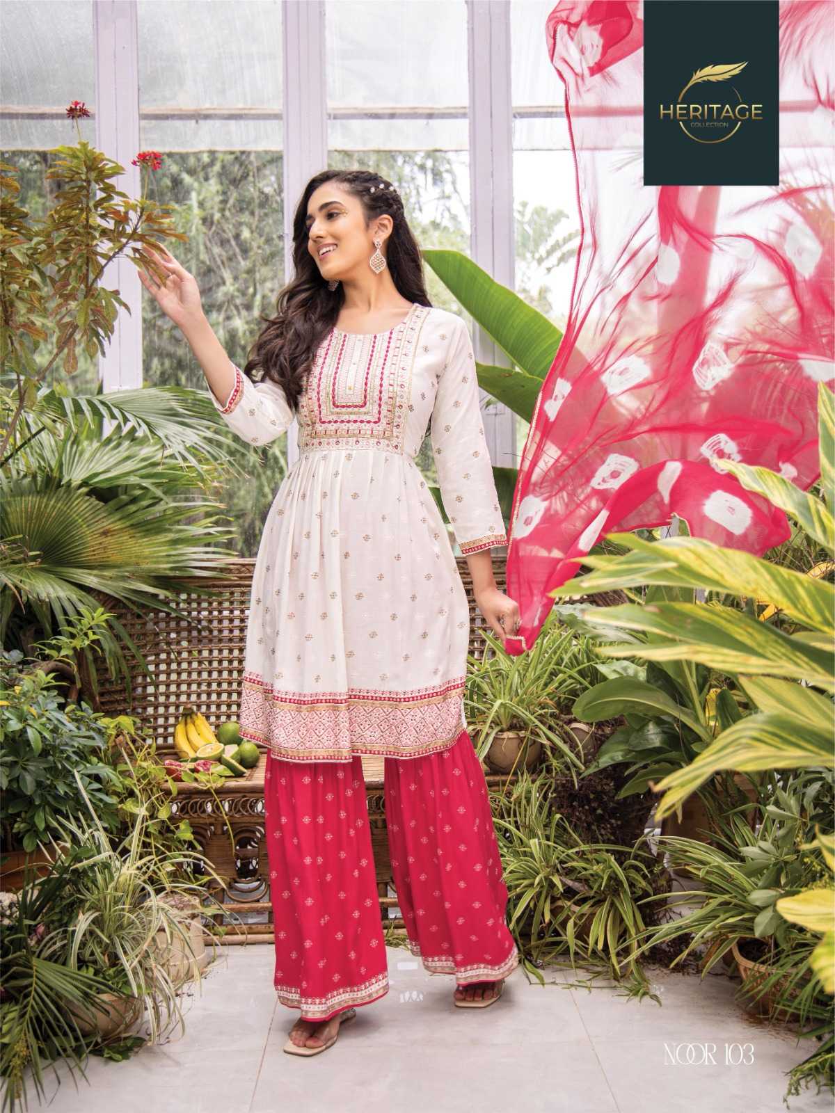 heritage creation noor diwali special designer kurti sharara dupatta readymade collection