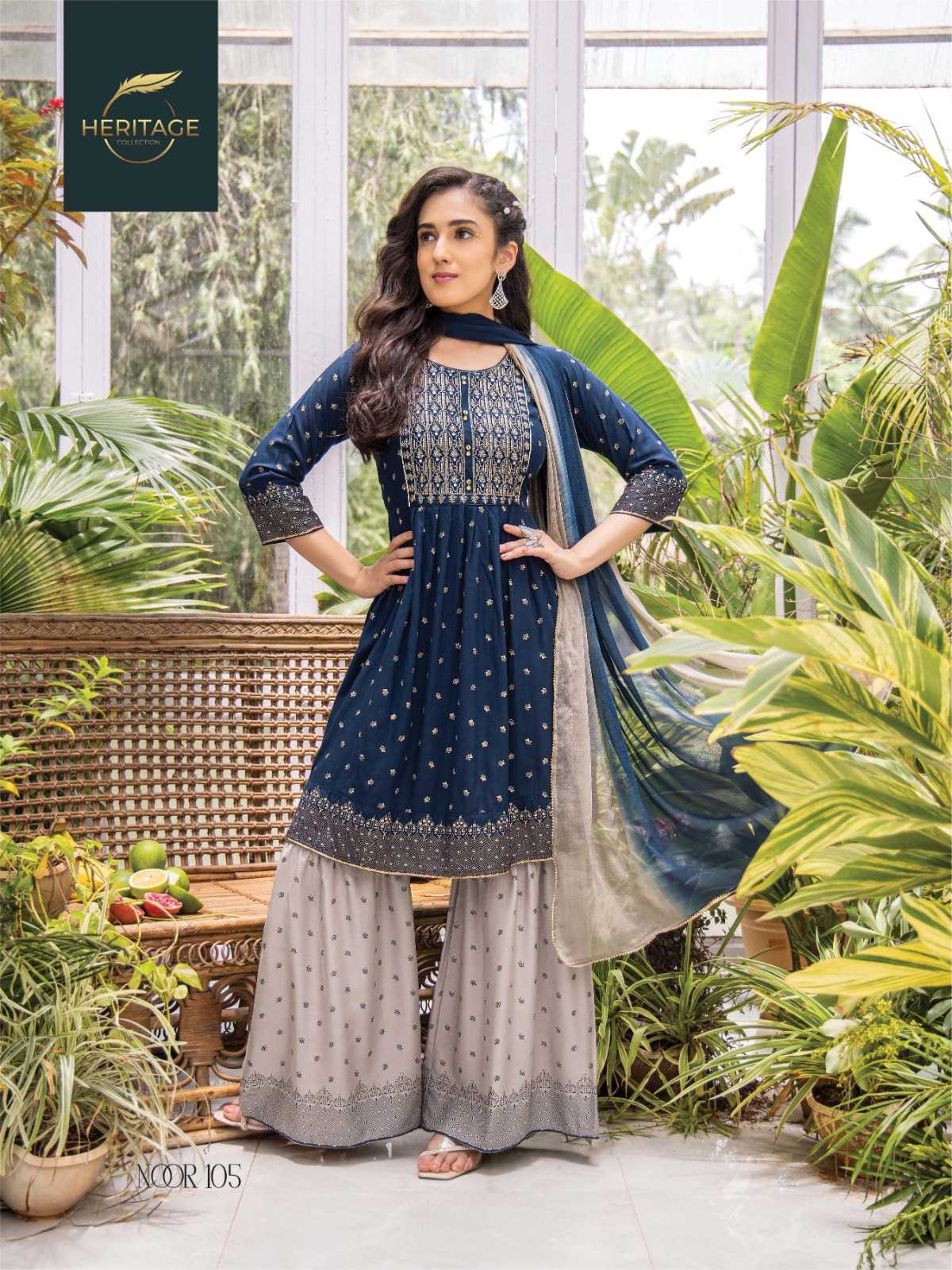 heritage creation noor diwali special designer kurti sharara dupatta readymade collection