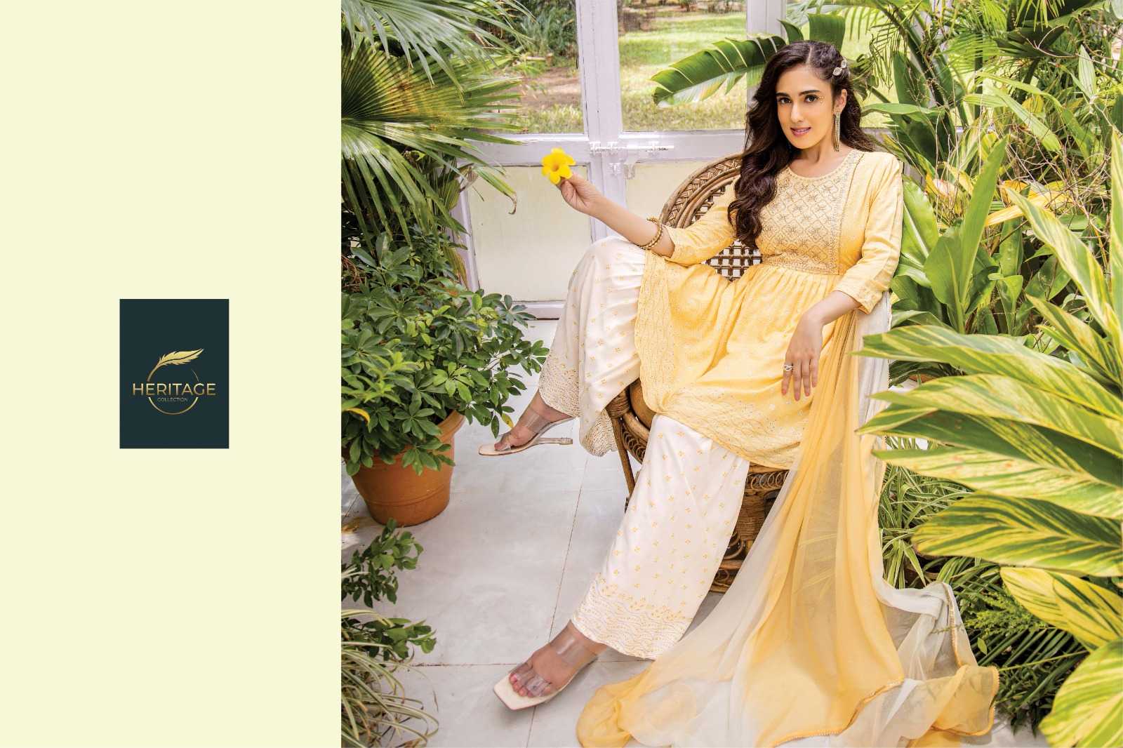 heritage creation noor diwali special designer kurti sharara dupatta readymade collection