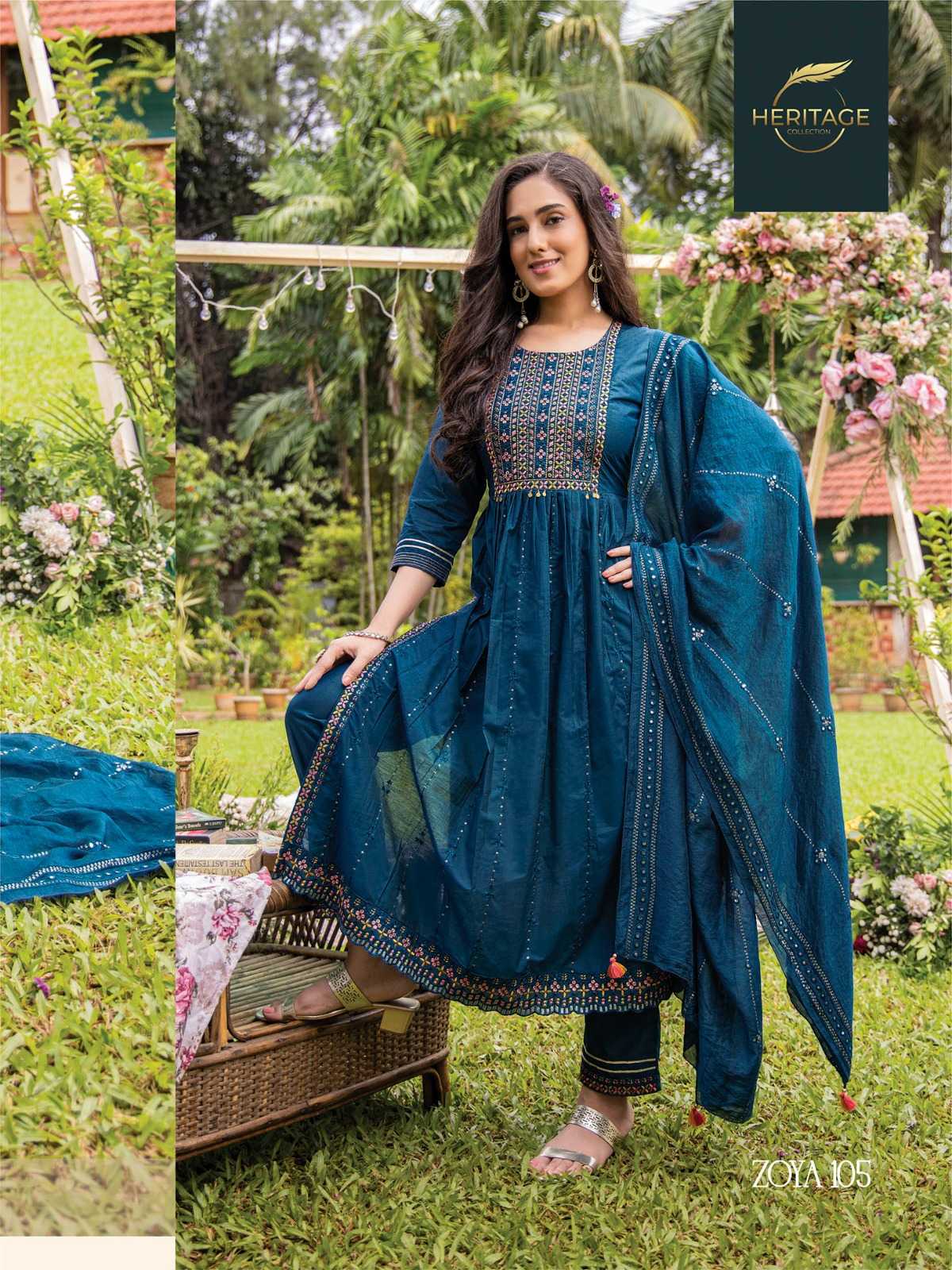 heritage creation zoya beautiful flair kurti bottom dupatta readymade collection