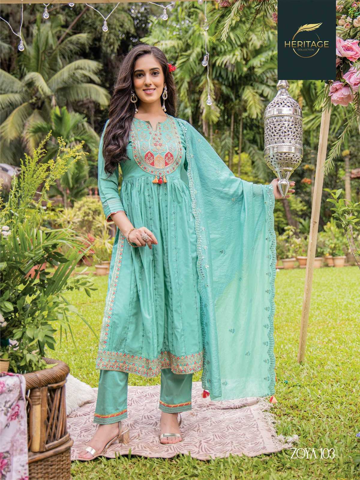 heritage creation zoya beautiful flair kurti bottom dupatta readymade collection