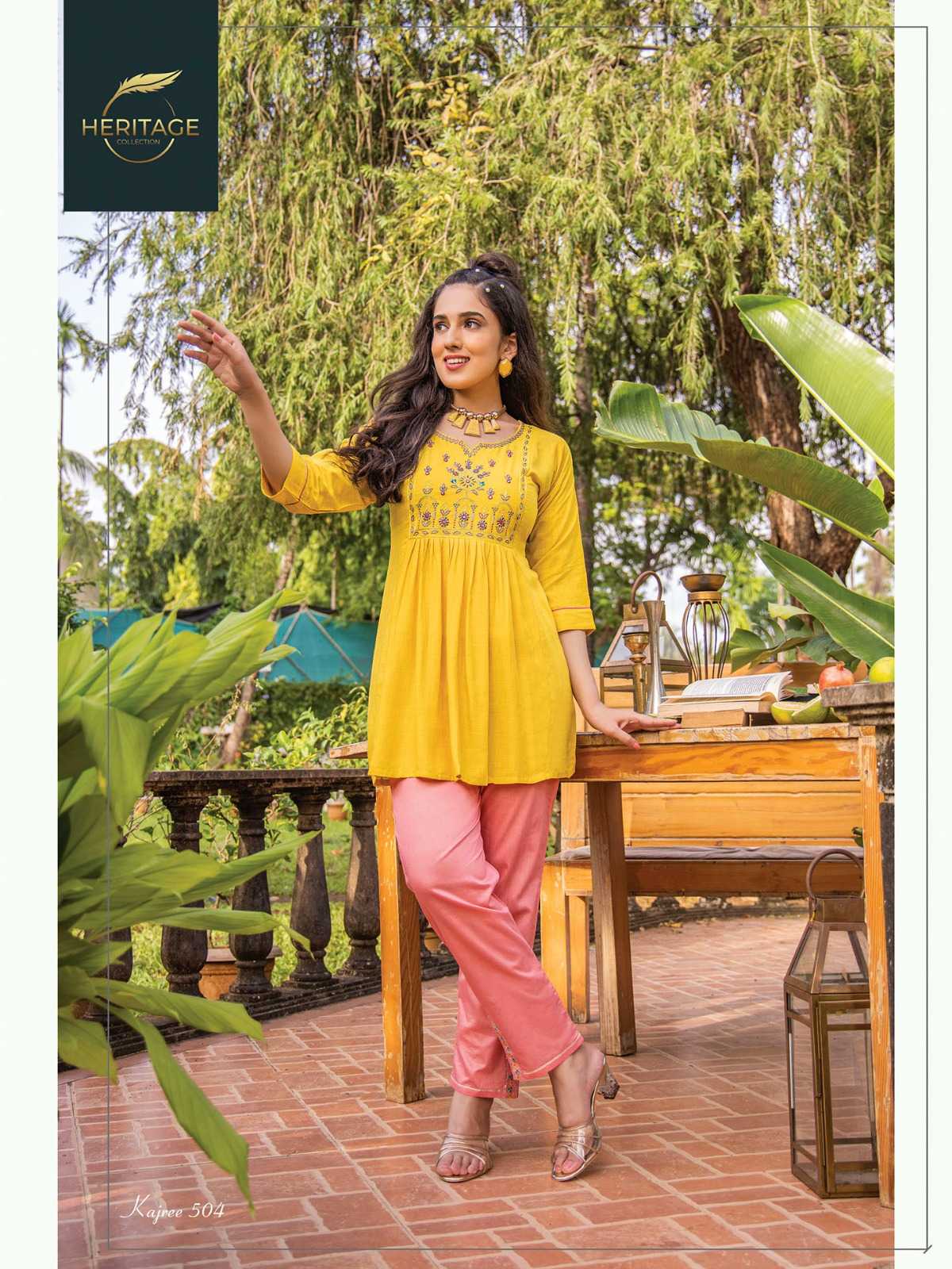 heritage kajree vol 5 designer fullstitch short kurti with embroidery work