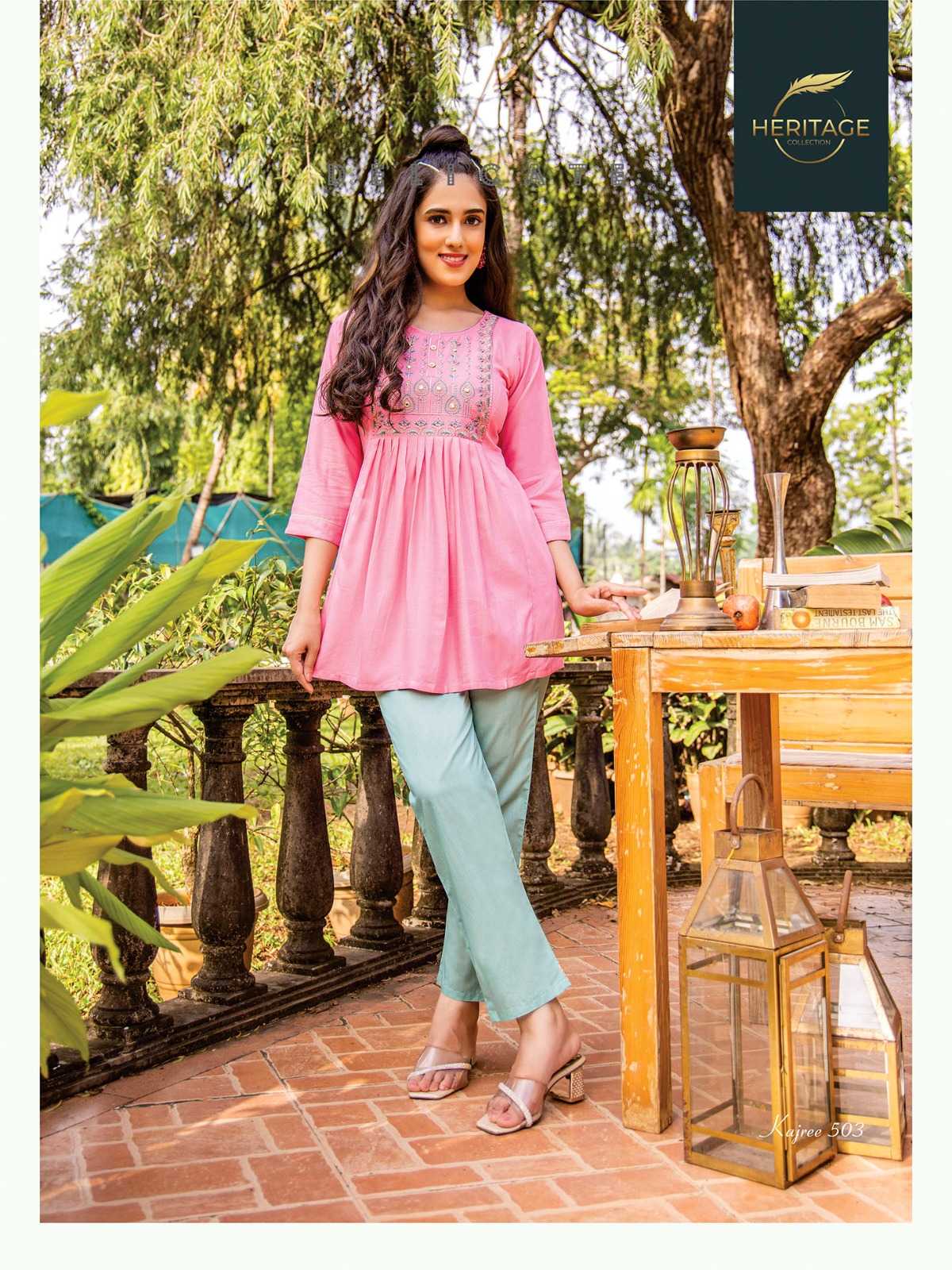 heritage kajree vol 5 designer fullstitch short kurti with embroidery work