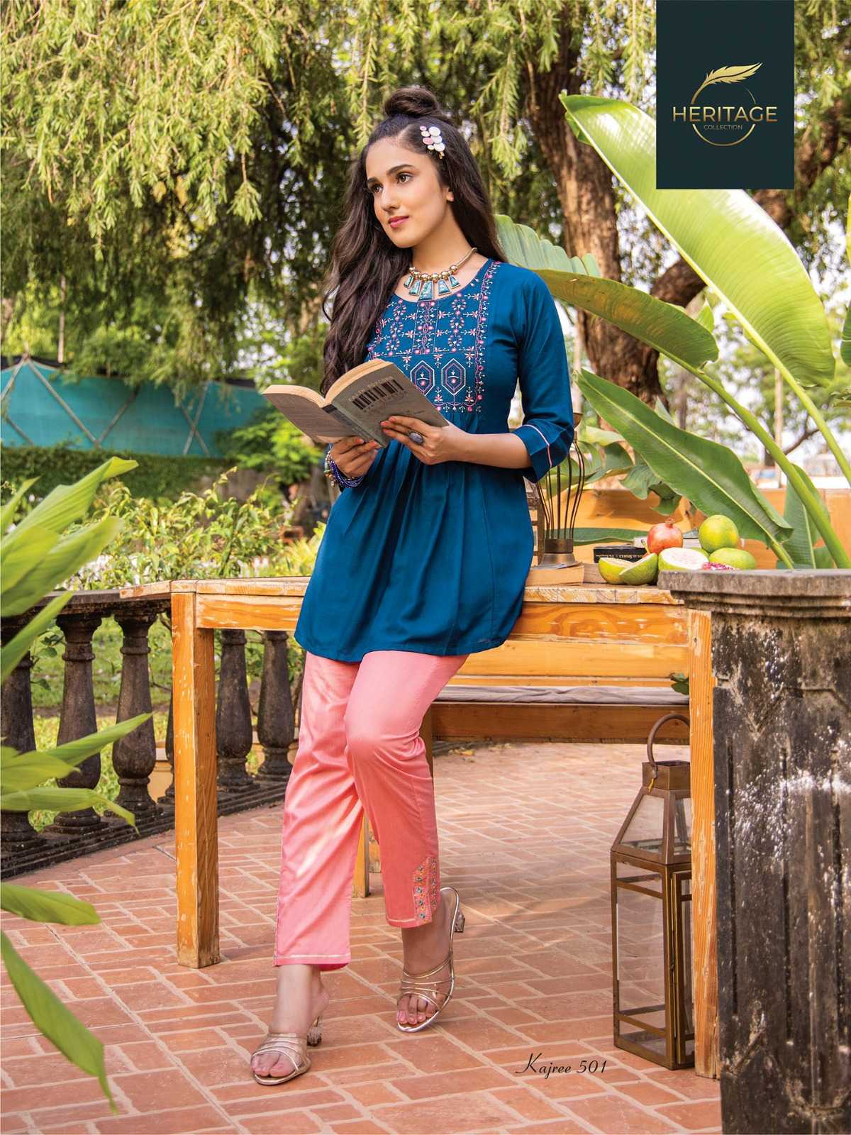heritage kajree vol 5 designer fullstitch short kurti with embroidery work