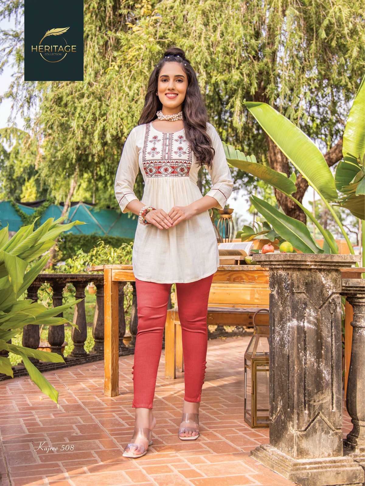 heritage kajree vol 5 designer fullstitch short kurti with embroidery work