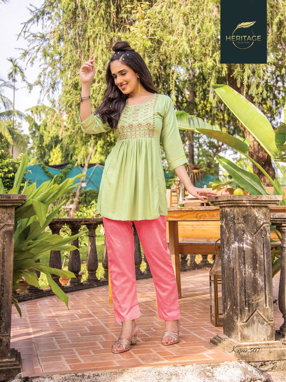 heritage kajree vol 5 designer fullstitch short kurti with embroidery work