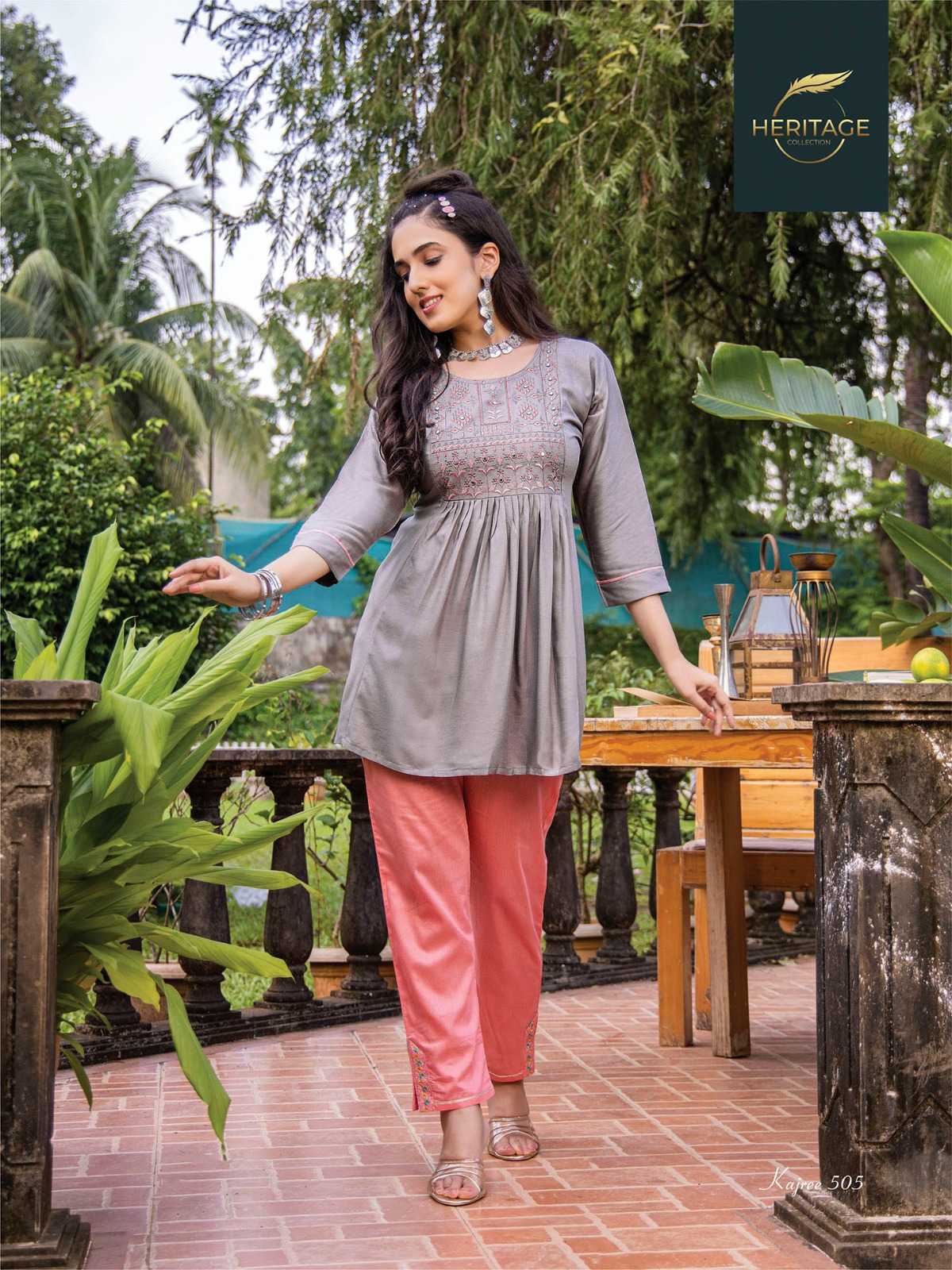 heritage kajree vol 5 designer fullstitch short kurti with embroidery work