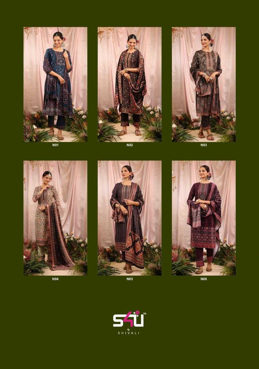 s4u shivali present noor vol 2 winter wear fancy readymade top bottom dupatta catalog