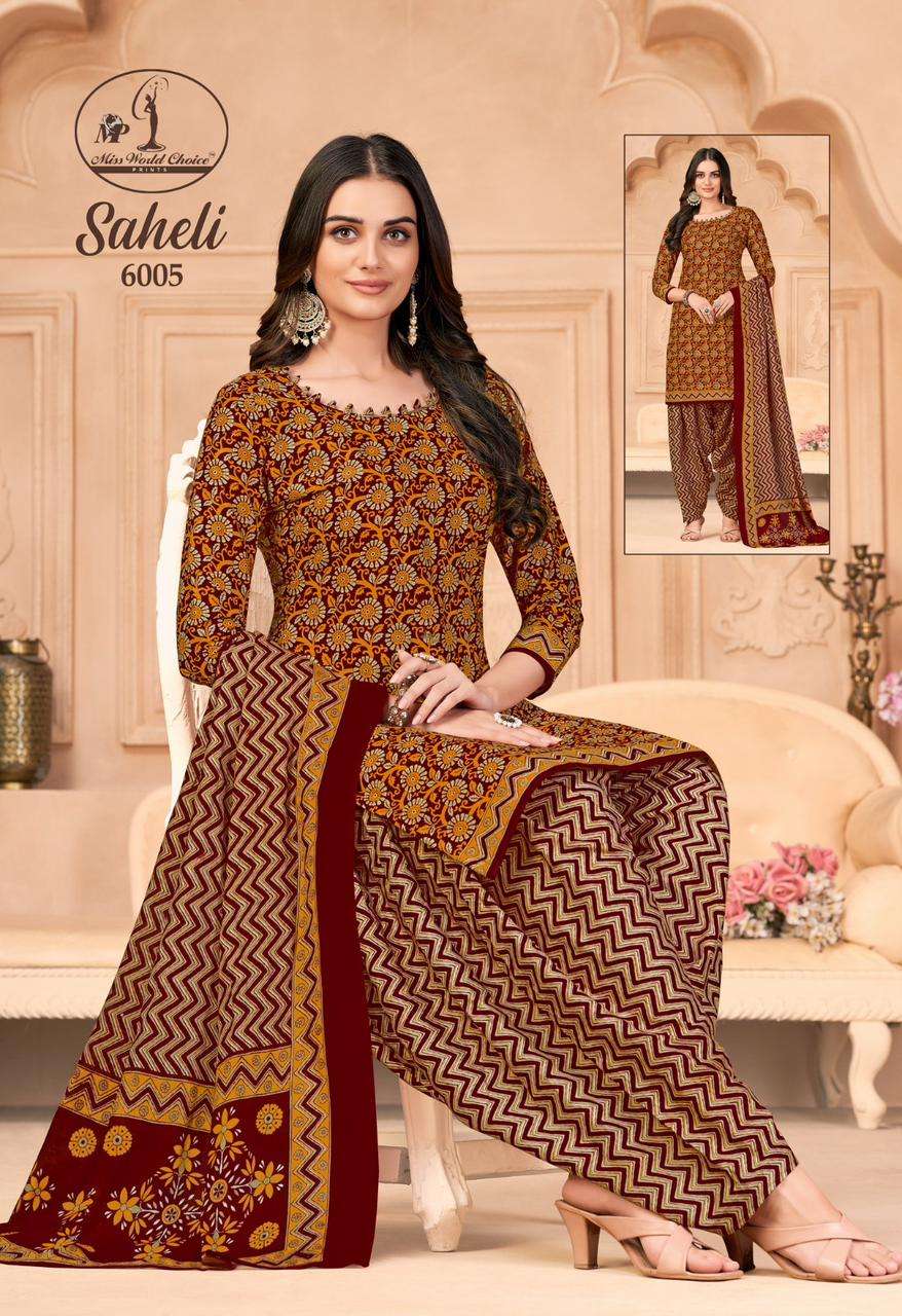 saheli vol 6 by miss world choice unstitch cotton suit material catalog