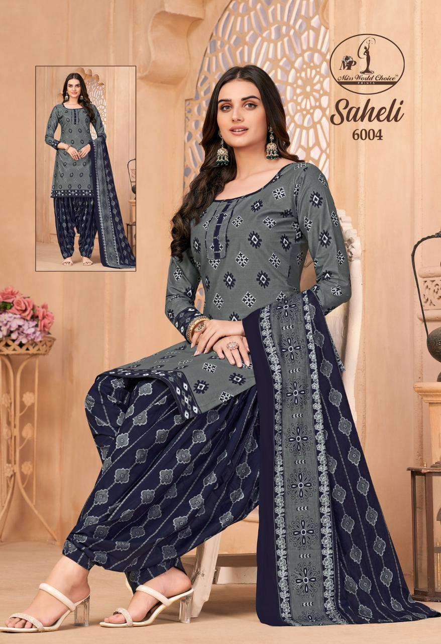 saheli vol 6 by miss world choice unstitch cotton suit material catalog