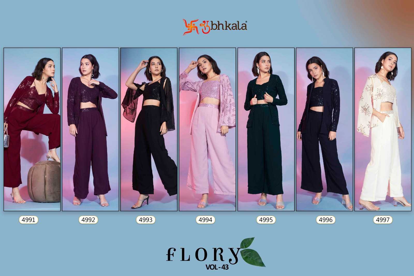 shubhkala flory vol 43 readymade western wear cord set with koti 