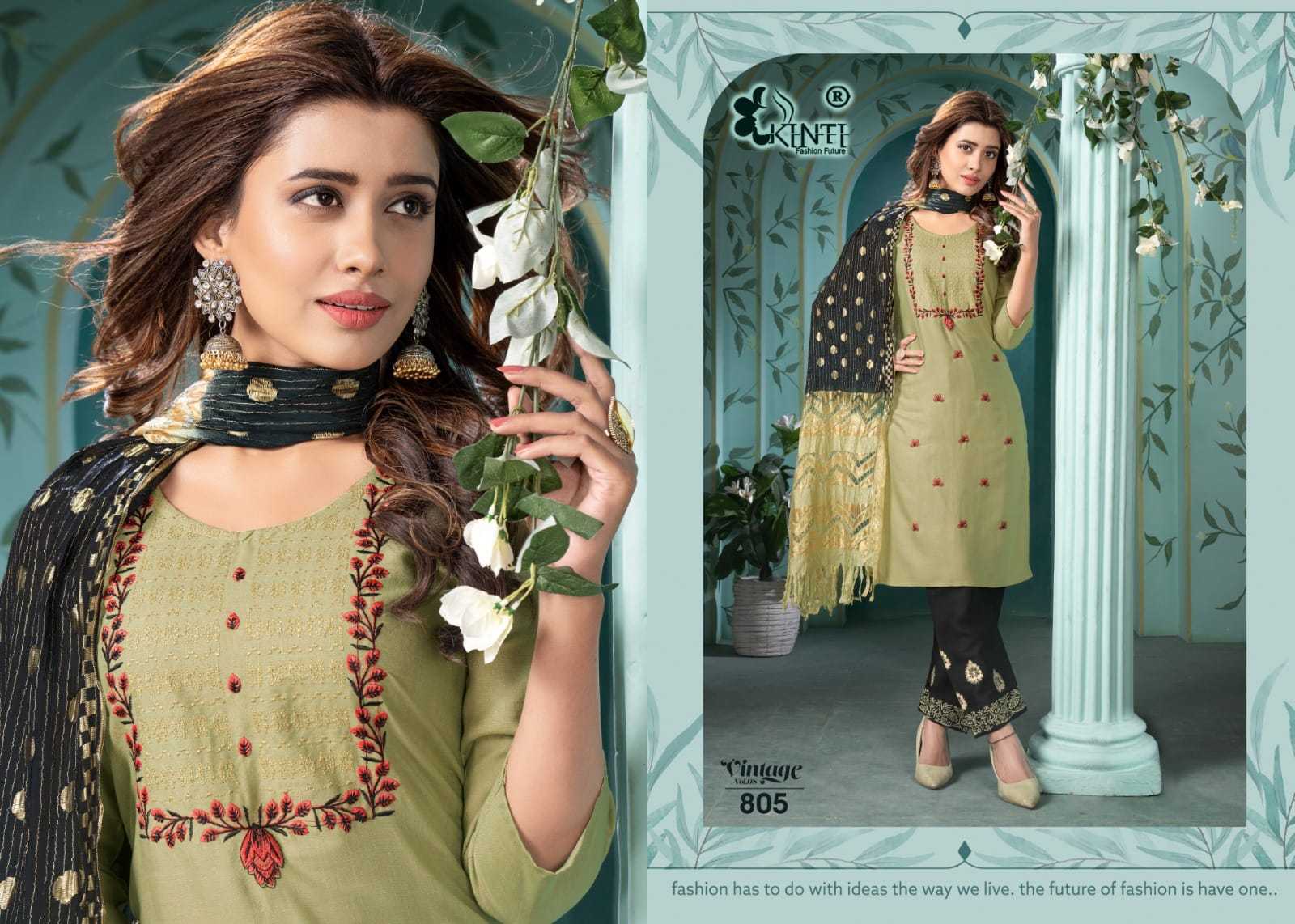 kinti vintage vol 8 fullstitch reasonable rate fancy kurti pant dupatta set