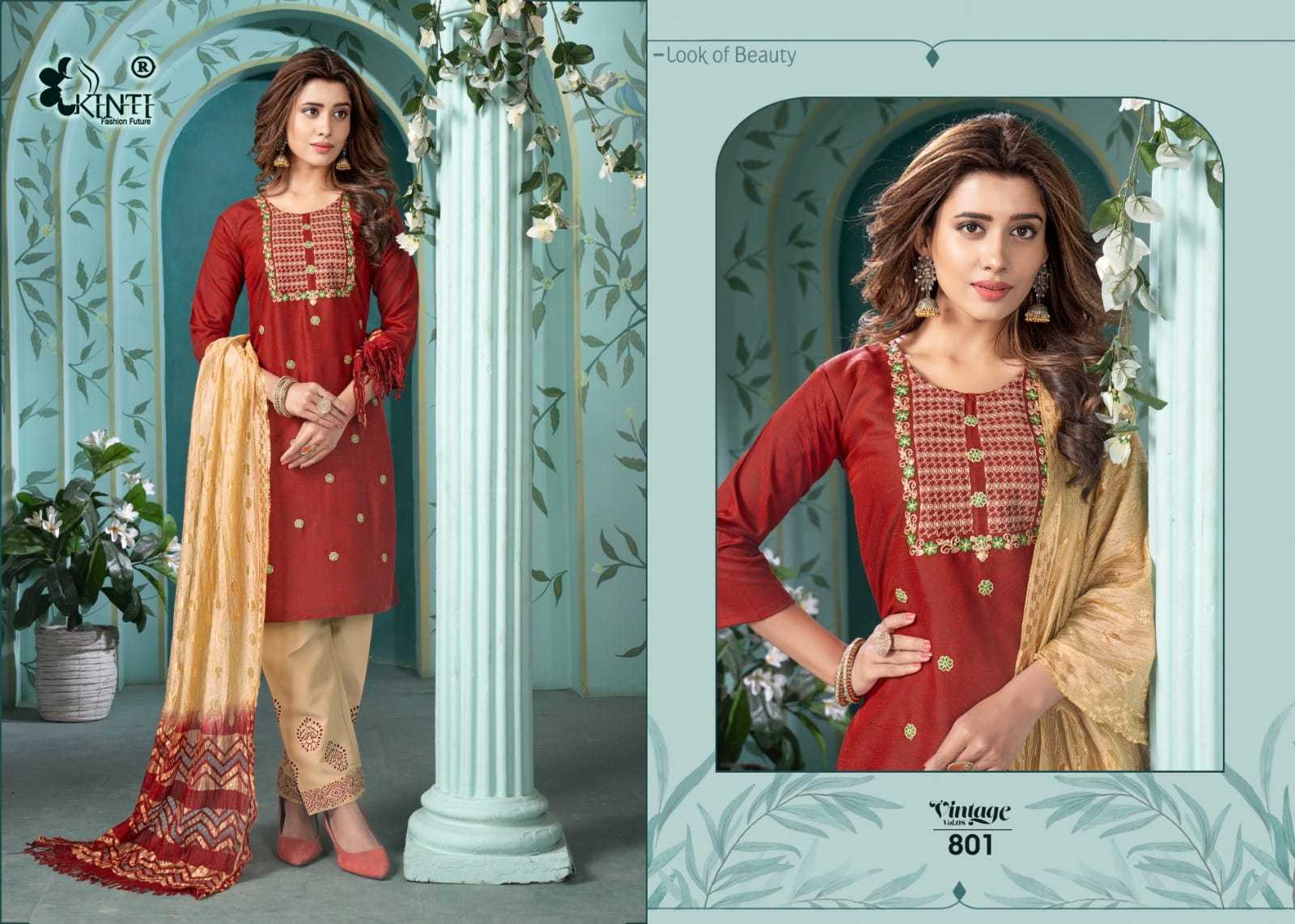 kinti vintage vol 8 fullstitch reasonable rate fancy kurti pant dupatta set