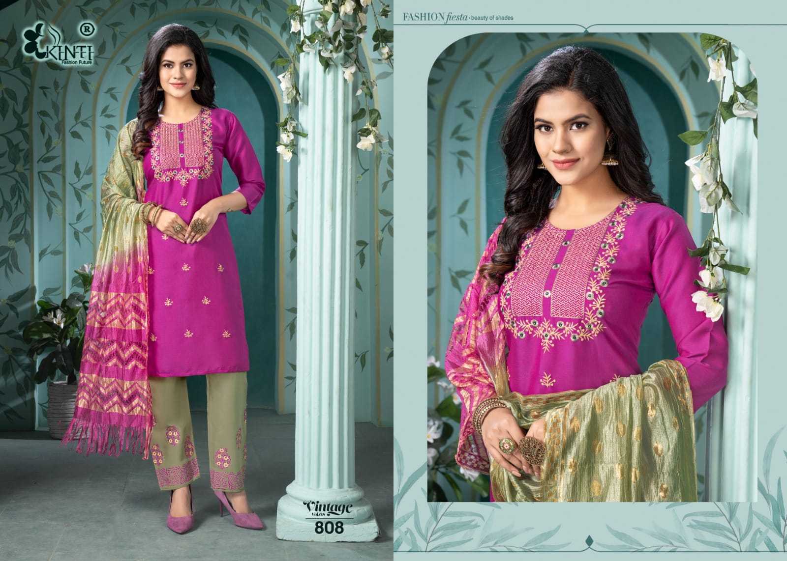 kinti vintage vol 8 fullstitch reasonable rate fancy kurti pant dupatta set
