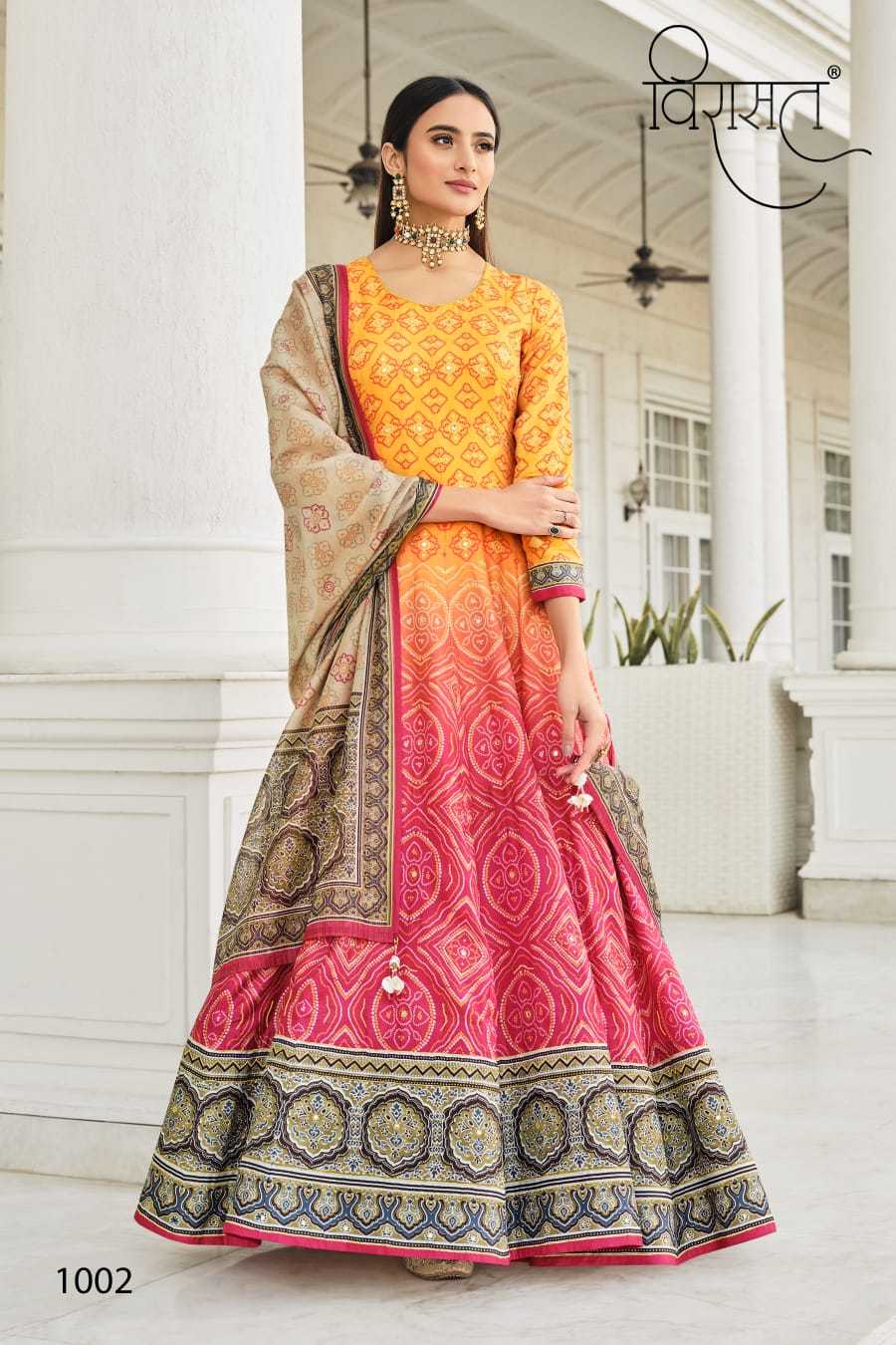 virasat morepinch nx readymade bandhani print gown with dupatta catalog