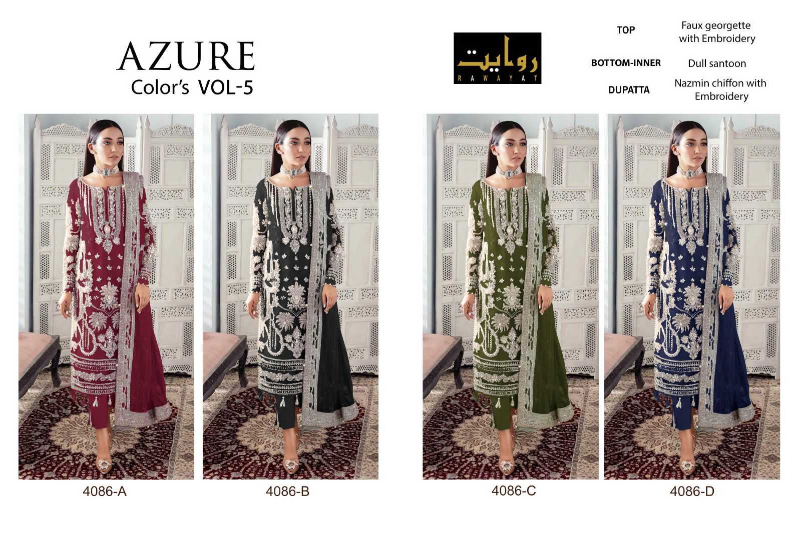 azure colors vol 5 by rawayat embroidery work unstitch pakistani suits