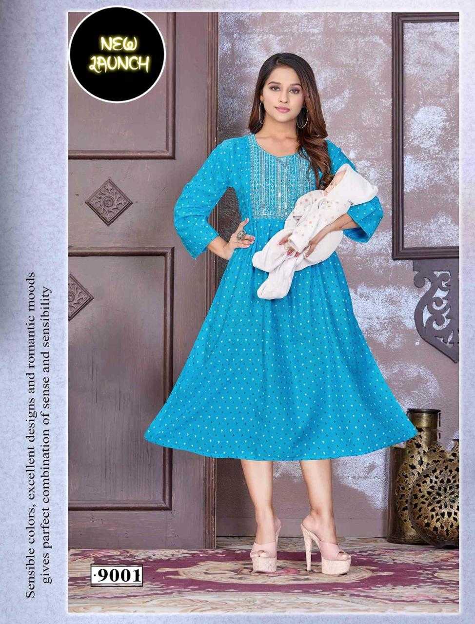 JLF HALDI VOL.5 RAYON PRINT FEEDING KURTI WITH EMBROIDERY SEQUENCE NACK WORK CATALOG WHOLESALER BEST RATE