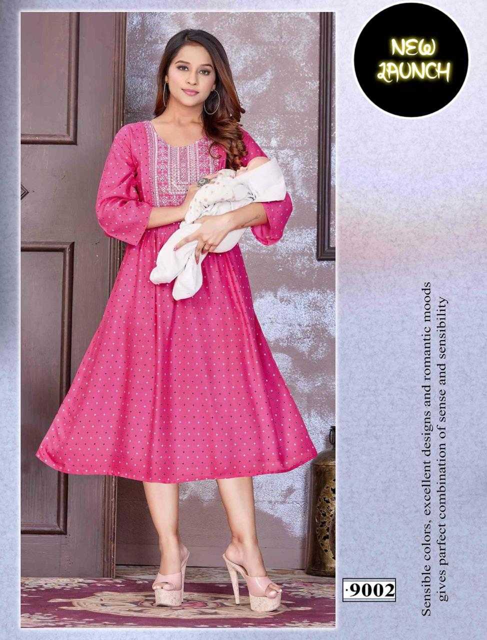 JLF HALDI VOL.5 RAYON PRINT FEEDING KURTI WITH EMBROIDERY SEQUENCE NACK WORK CATALOG WHOLESALER BEST RATE