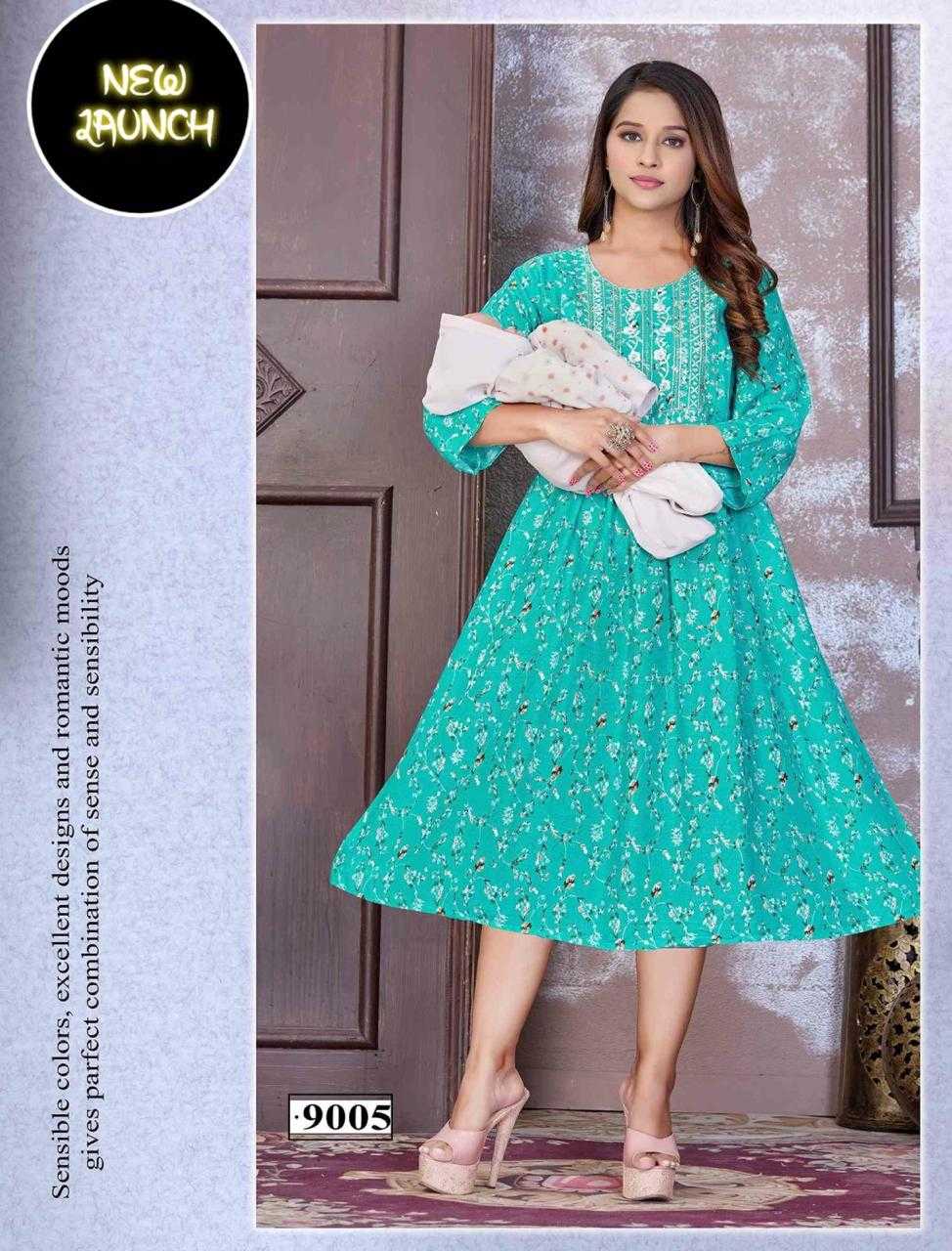 JLF HALDI VOL.5 RAYON PRINT FEEDING KURTI WITH EMBROIDERY SEQUENCE NACK WORK CATALOG WHOLESALER BEST RATE
