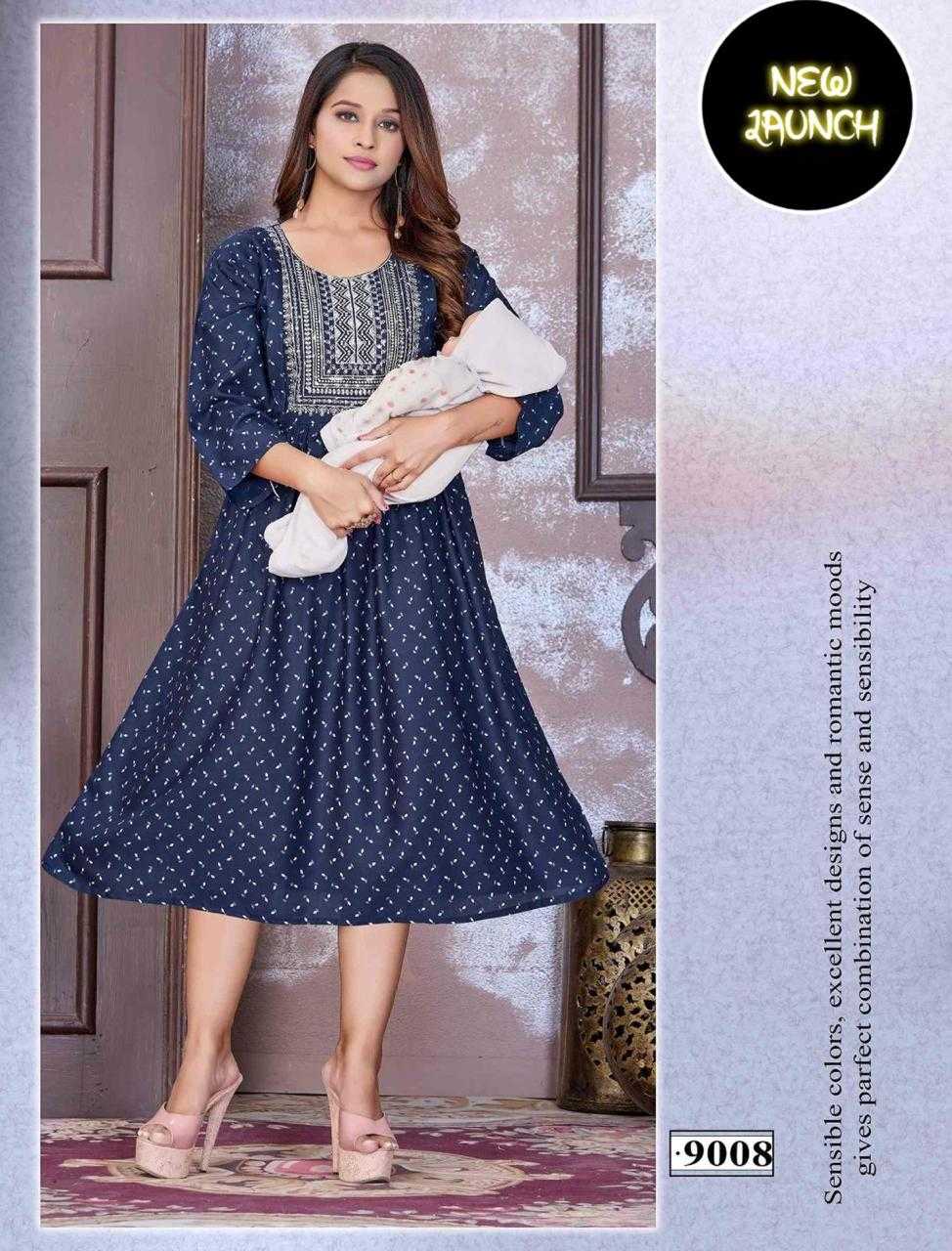 JLF HALDI VOL.5 RAYON PRINT FEEDING KURTI WITH EMBROIDERY SEQUENCE NACK WORK CATALOG WHOLESALER BEST RATE