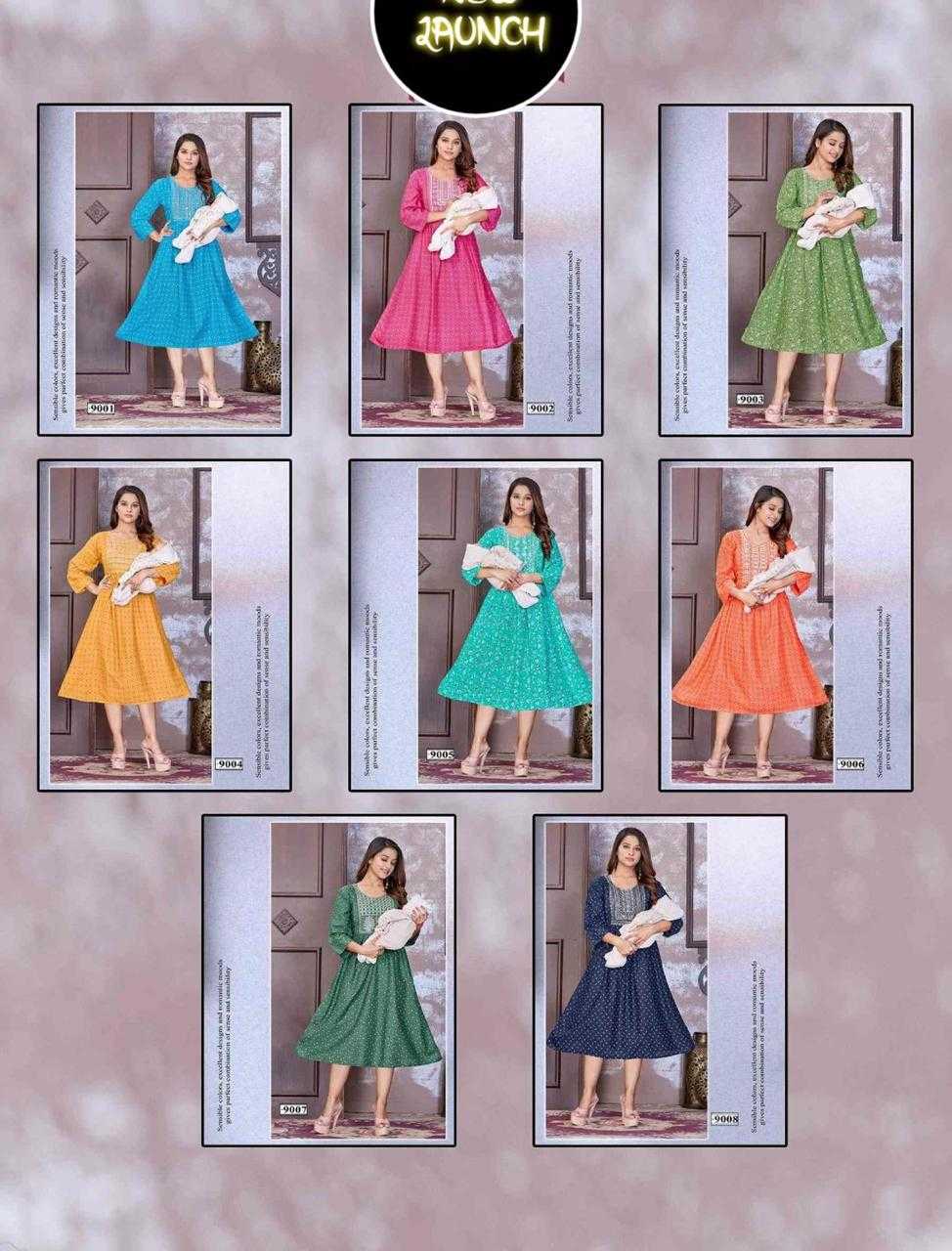 JLF HALDI VOL.5 RAYON PRINT FEEDING KURTI WITH EMBROIDERY SEQUENCE NACK WORK CATALOG WHOLESALER BEST RATE