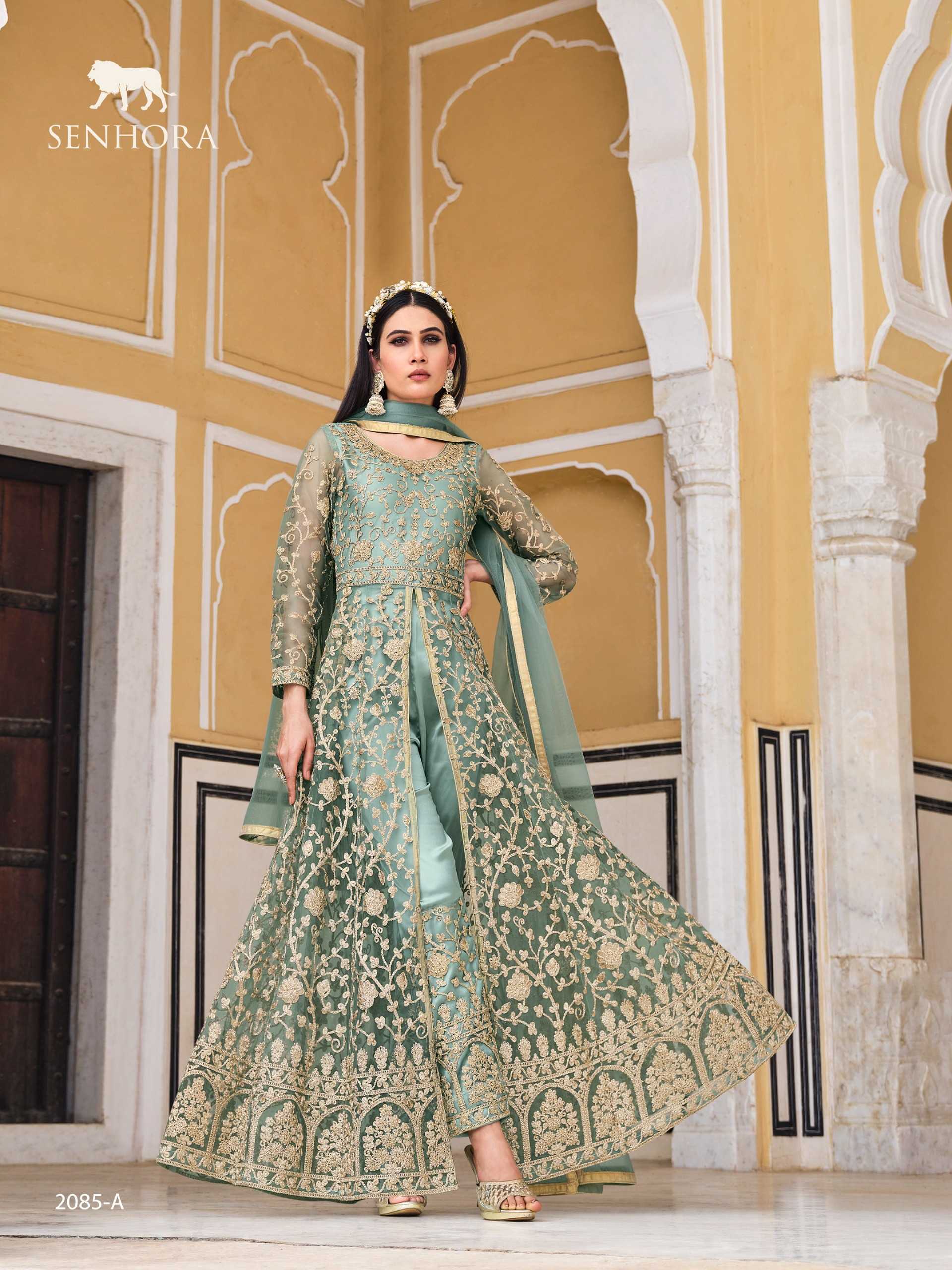 senhora samara 2085 color designer wedding wear unstitch long kurti skirt and dupatta supplier 
