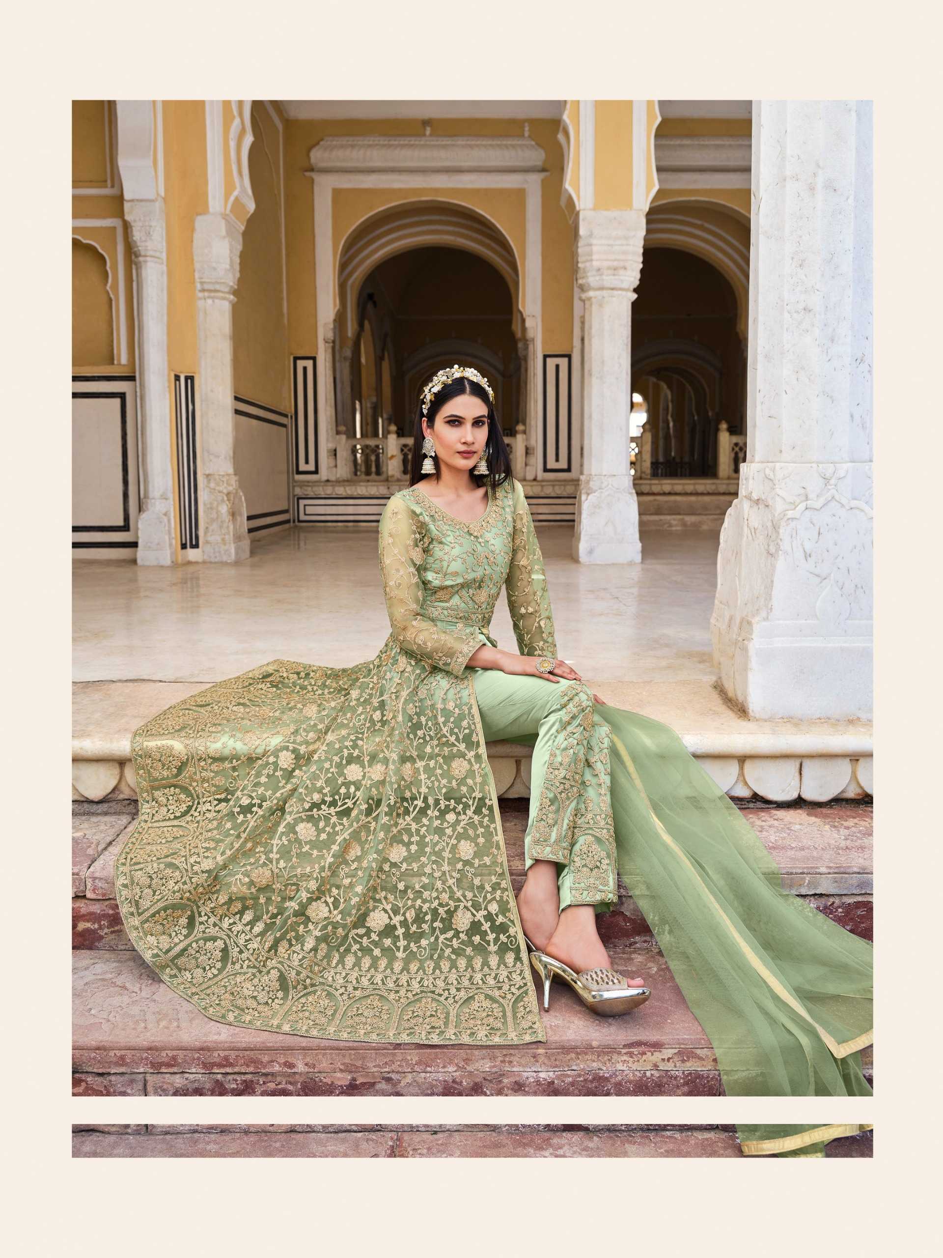 senhora samara 2085 color designer wedding wear unstitch long kurti skirt and dupatta supplier 