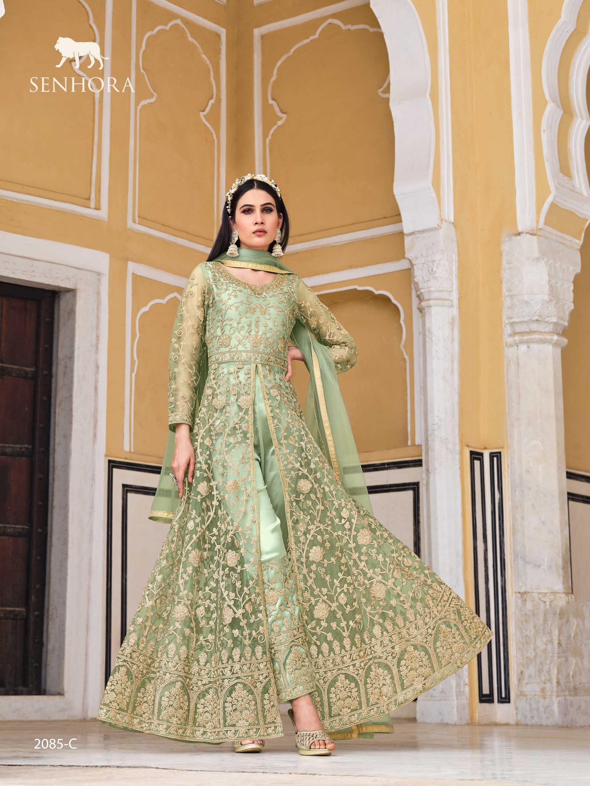 senhora samara 2085 color designer wedding wear unstitch long kurti skirt and dupatta supplier 