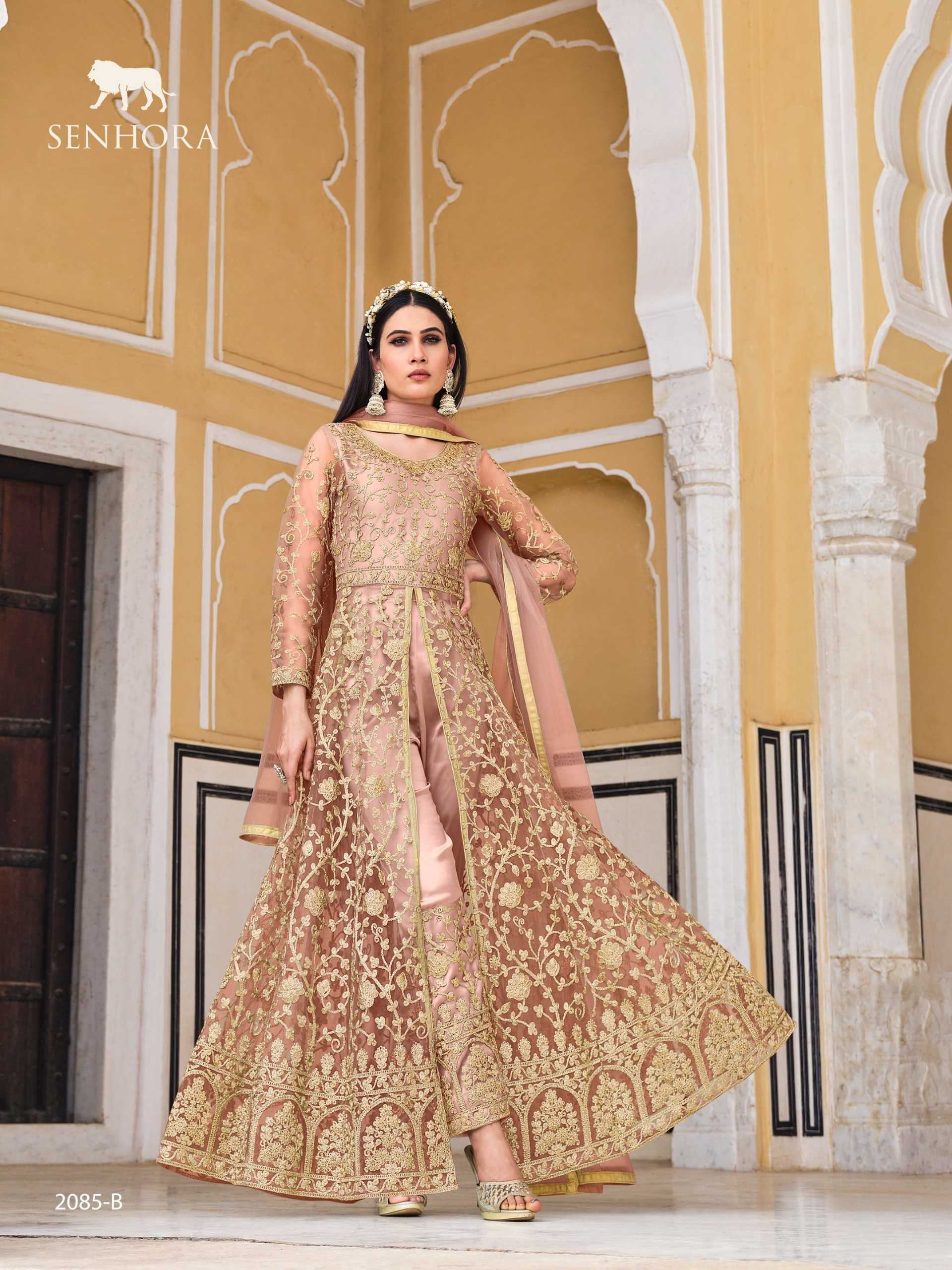 senhora samara 2085 color designer wedding wear unstitch long kurti skirt and dupatta supplier 