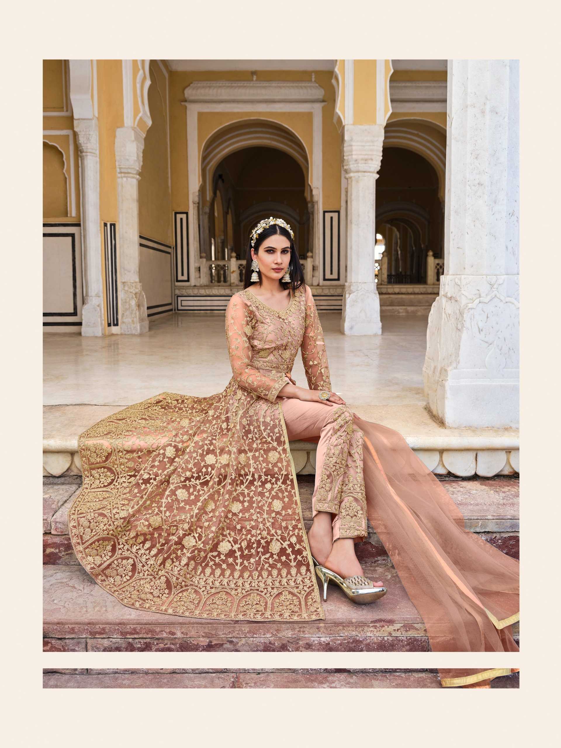 senhora samara 2085 color designer wedding wear unstitch long kurti skirt and dupatta supplier 