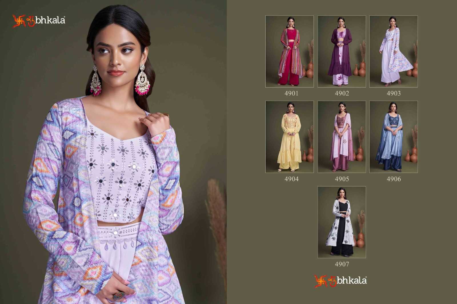 shubhkala flory vol 34 readymade western wear plazo crop top with shrug cord set