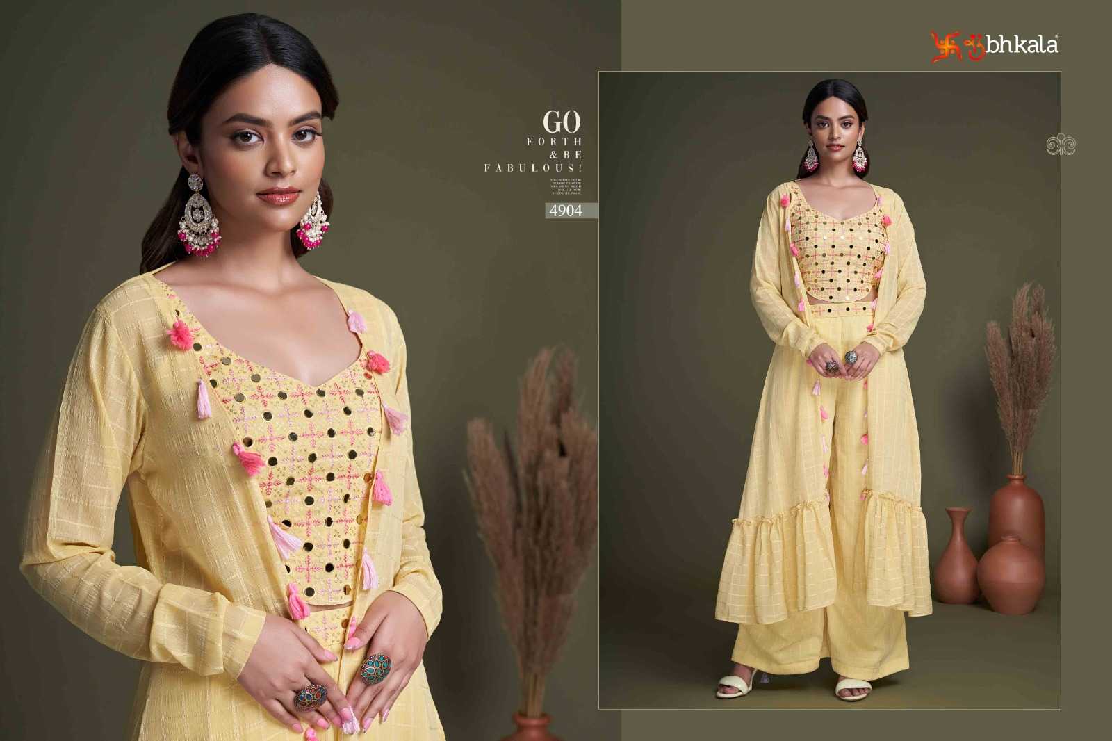 shubhkala flory vol 34 readymade western wear plazo crop top with shrug cord set