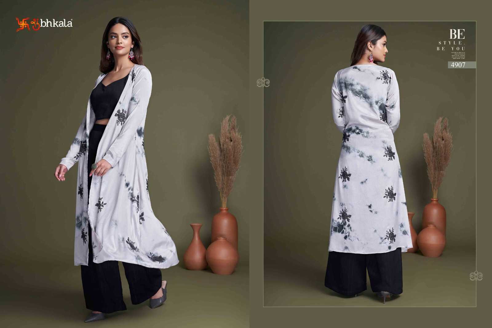 shubhkala flory vol 34 readymade western wear plazo crop top with shrug cord set