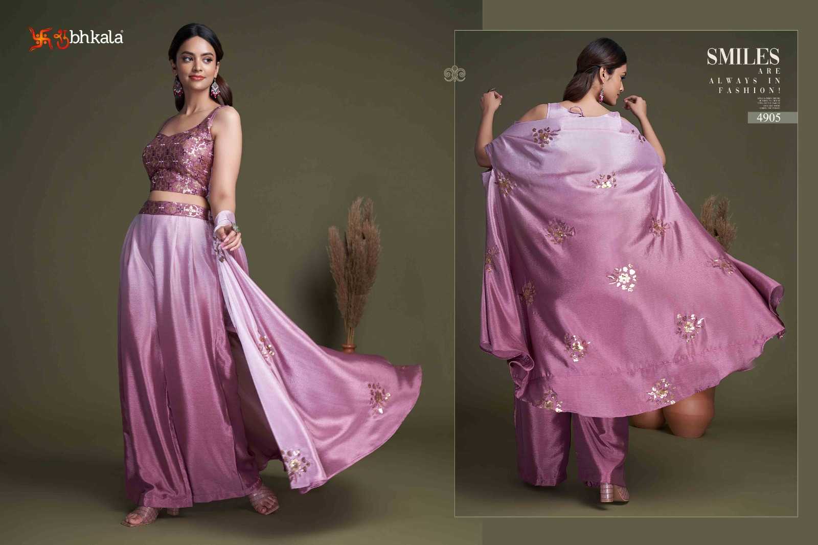 shubhkala flory vol 34 readymade western wear plazo crop top with shrug cord set
