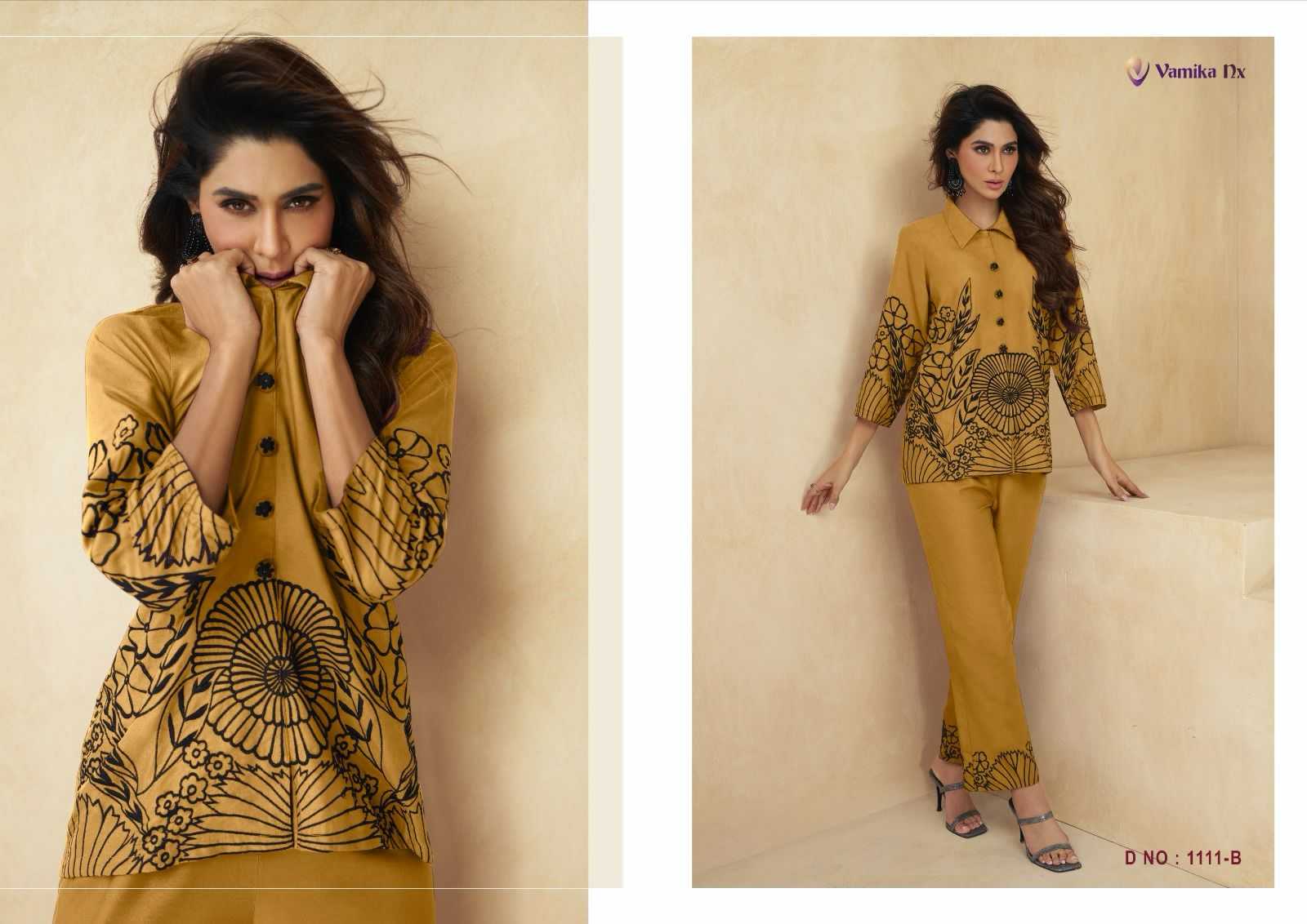 vamika nx saara gold fancy heavy rayon readymade western cord set