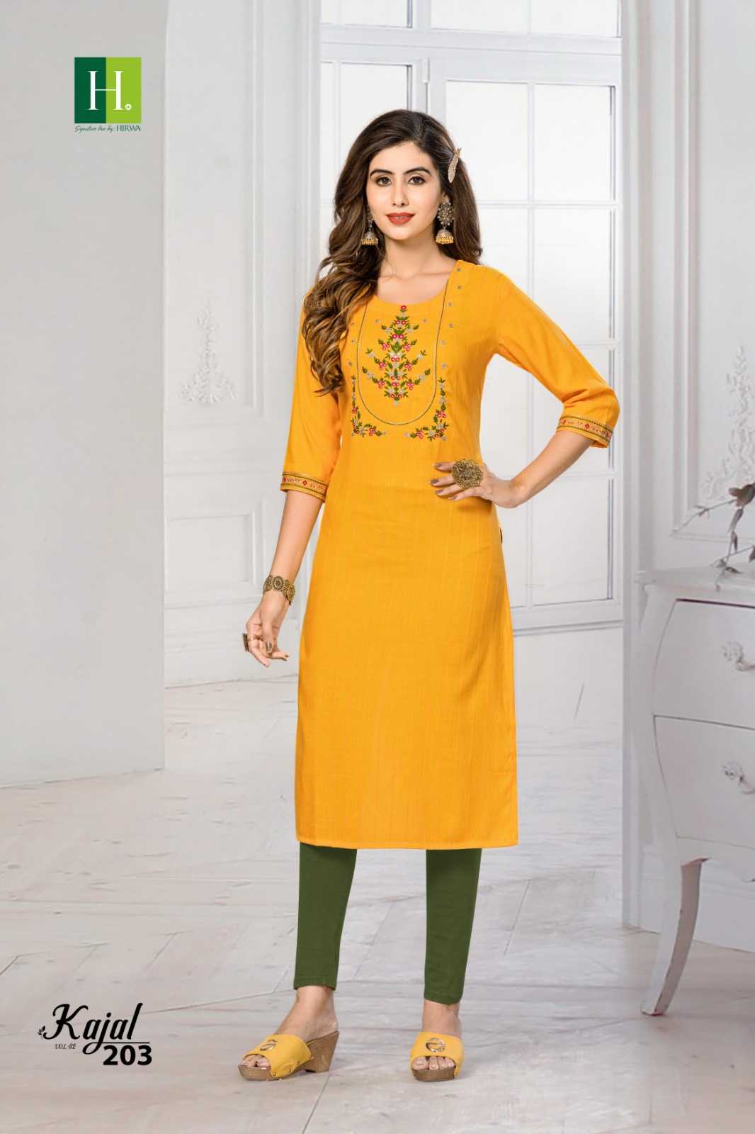hirwa kajal vol 2 fancy embroidery work readymade straight kurti in plus size