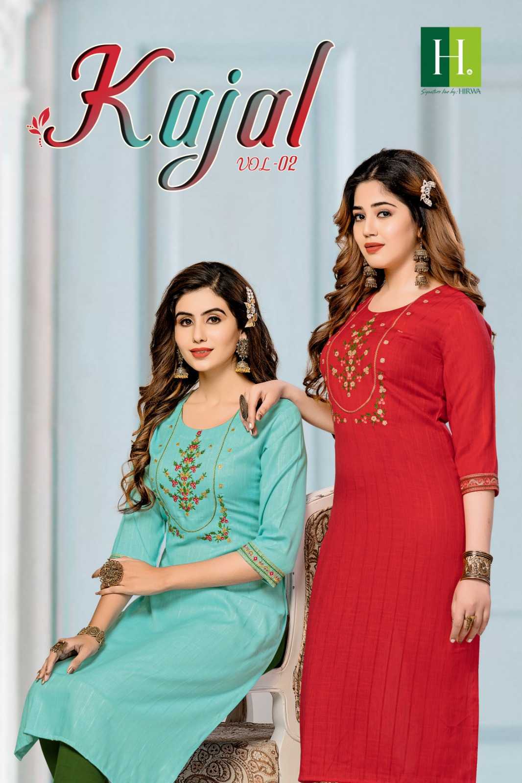 hirwa kajal vol 2 fancy embroidery work readymade straight kurti in plus size