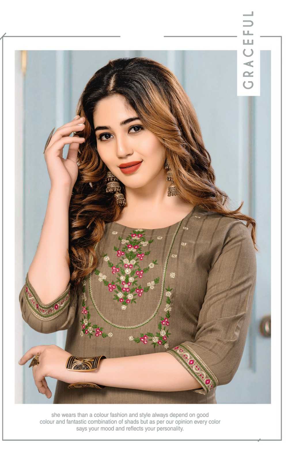 hirwa kajal vol 2 fancy embroidery work readymade straight kurti in plus size
