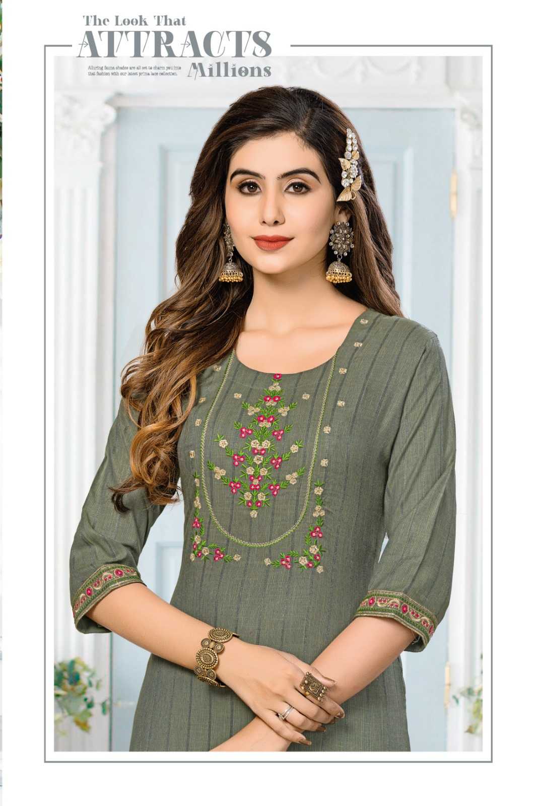 hirwa kajal vol 2 fancy embroidery work readymade straight kurti in plus size