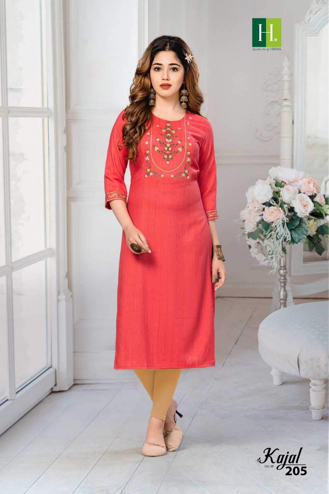 hirwa kajal vol 2 fancy embroidery work readymade straight kurti in plus size
