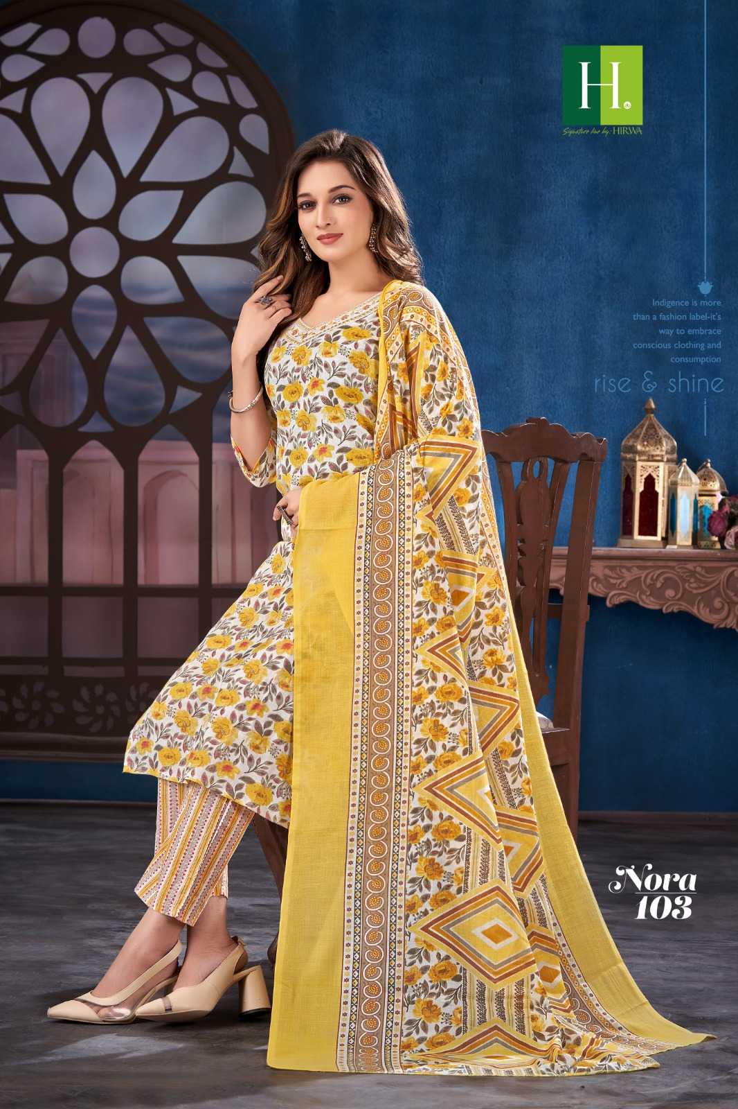 hirwa nora fullstitch cambric cotton kurti pant dupatta in plus size