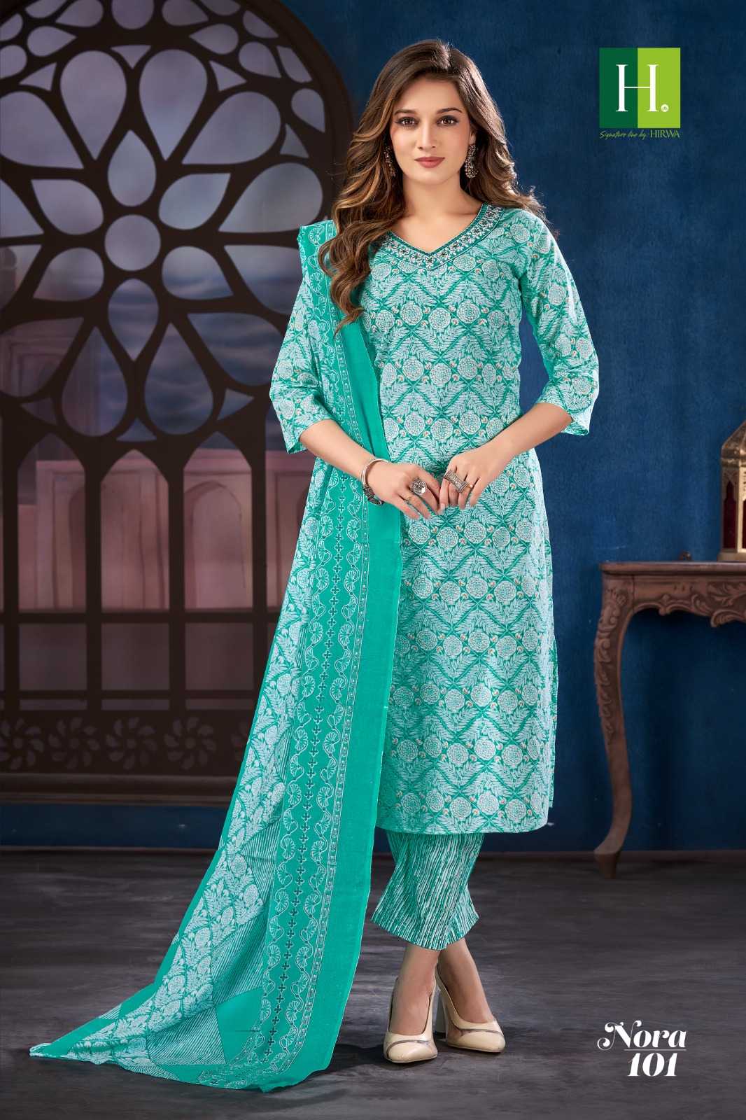 hirwa nora fullstitch cambric cotton kurti pant dupatta in plus size