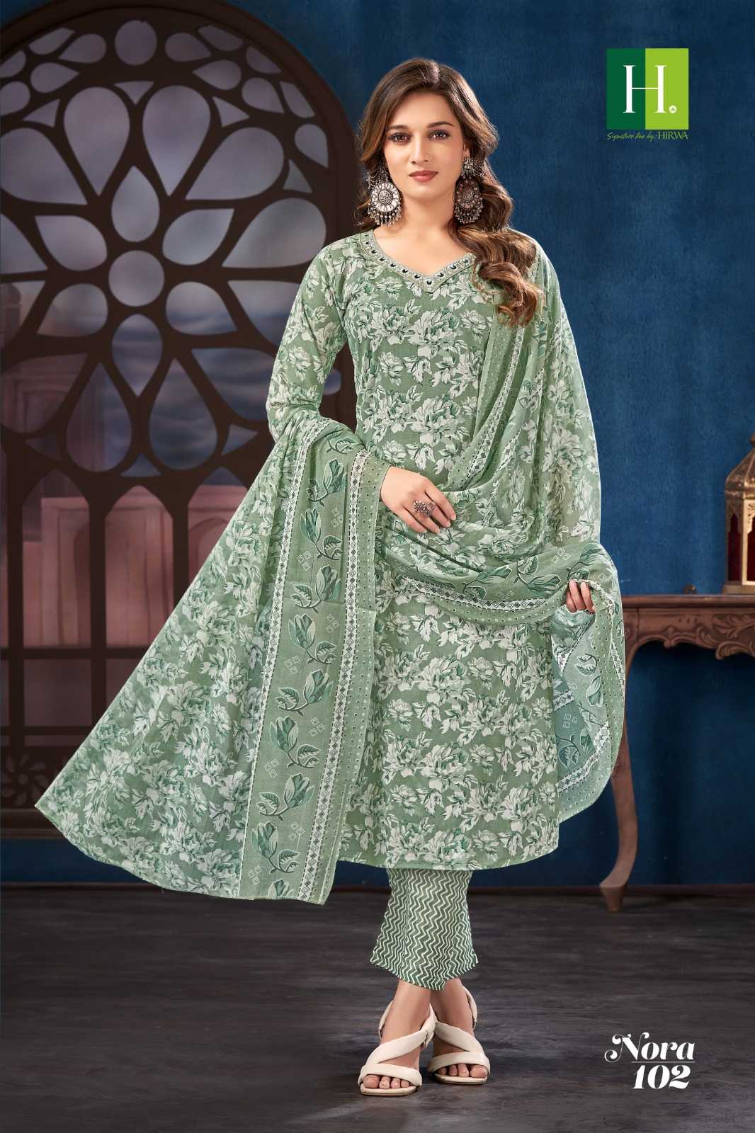 hirwa nora fullstitch cambric cotton kurti pant dupatta in plus size