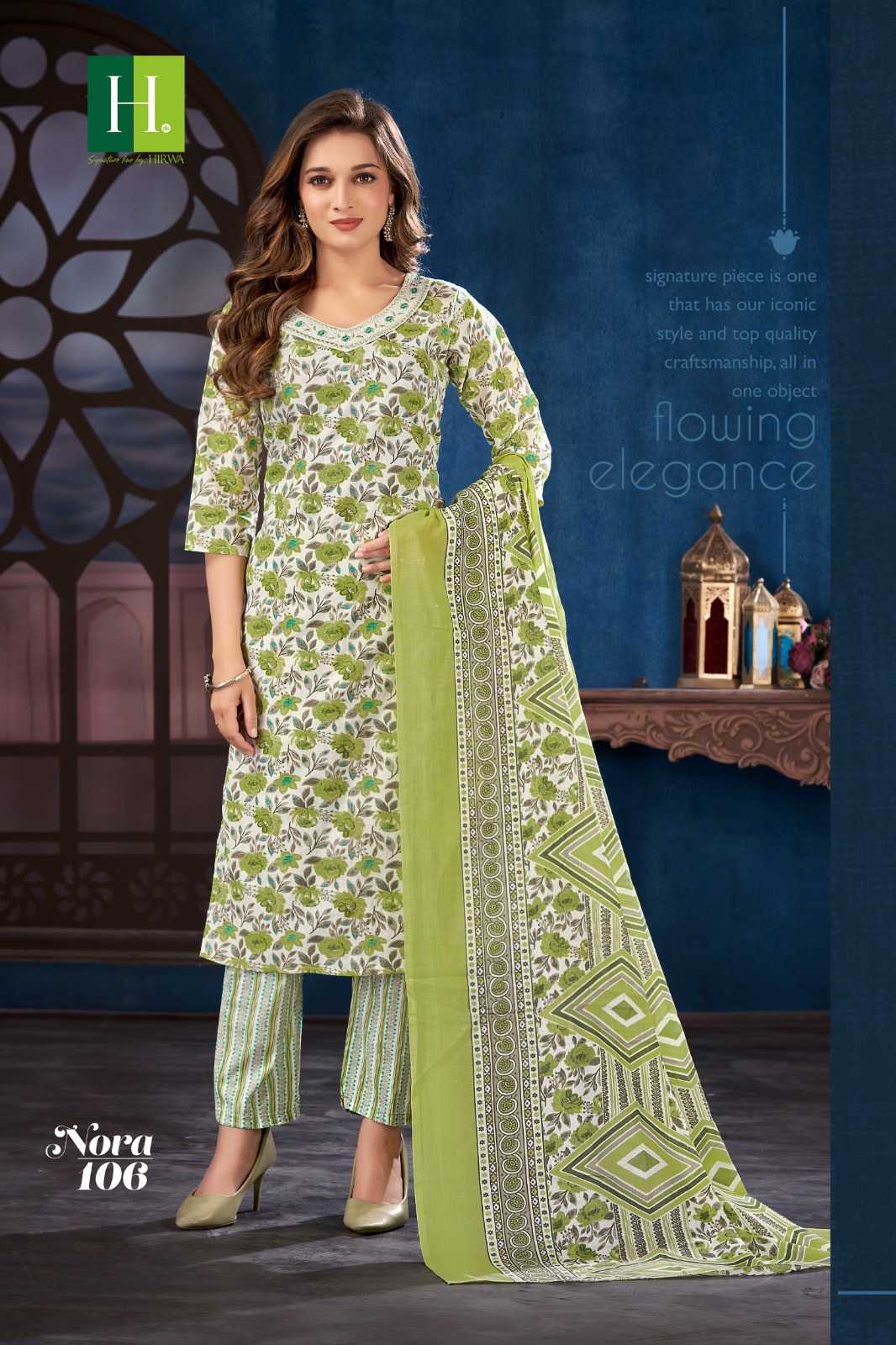 hirwa nora fullstitch cambric cotton kurti pant dupatta in plus size